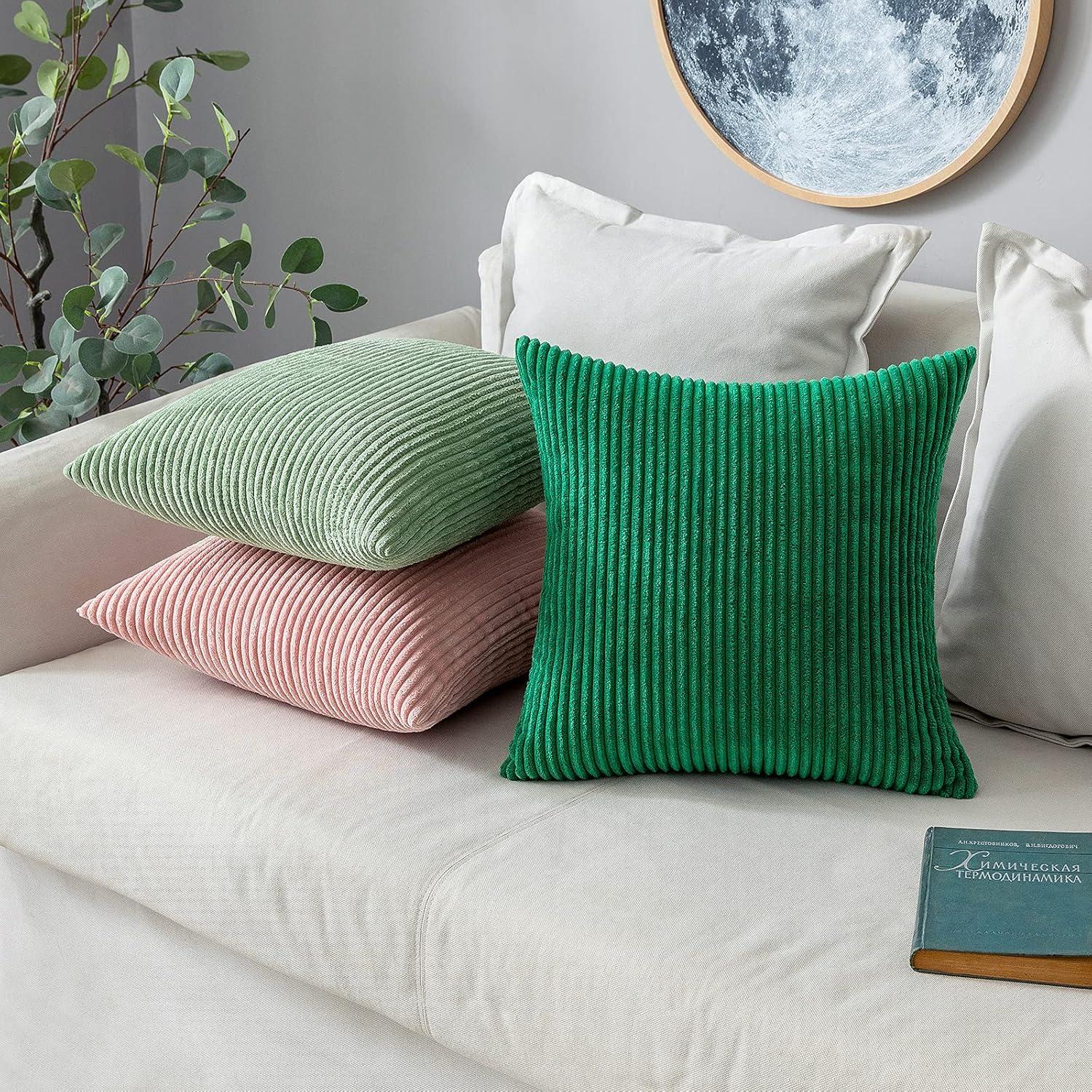imageMIULEE Pack of 2 Burnt Orange Pillow Covers 18x18 Inch Soft Boho Striped Corduroy Throw Pillow Covers Set Decorative Square Cushion Cases Pillowcases for Sofa Bedroom CouchSage Green