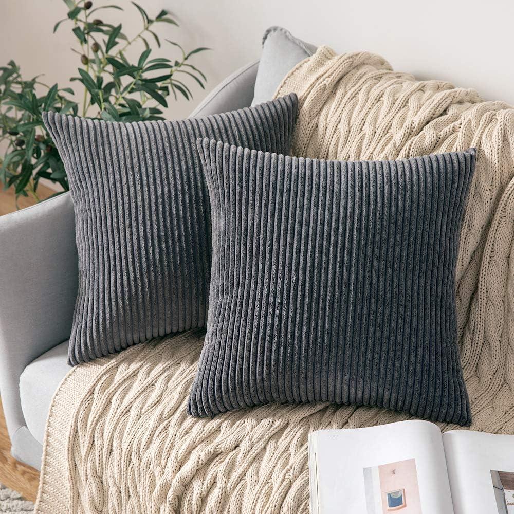 imageMIULEE Pack of 2 Burnt Orange Pillow Covers 18x18 Inch Soft Boho Striped Corduroy Throw Pillow Covers Set Decorative Square Cushion Cases Pillowcases for Sofa Bedroom CouchGrey