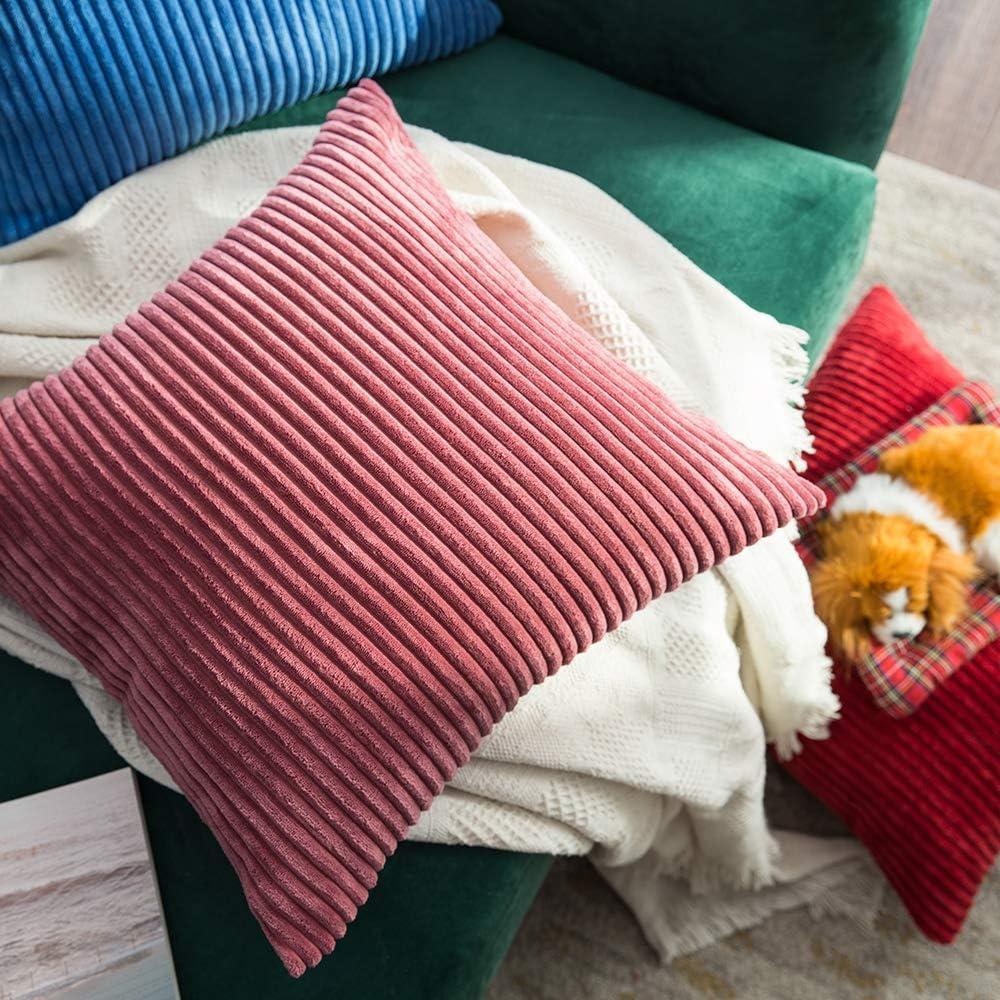 imageMIULEE Pack of 2 Burnt Orange Pillow Covers 18x18 Inch Soft Boho Striped Corduroy Throw Pillow Covers Set Decorative Square Cushion Cases Pillowcases for Sofa Bedroom CouchCranberry Red