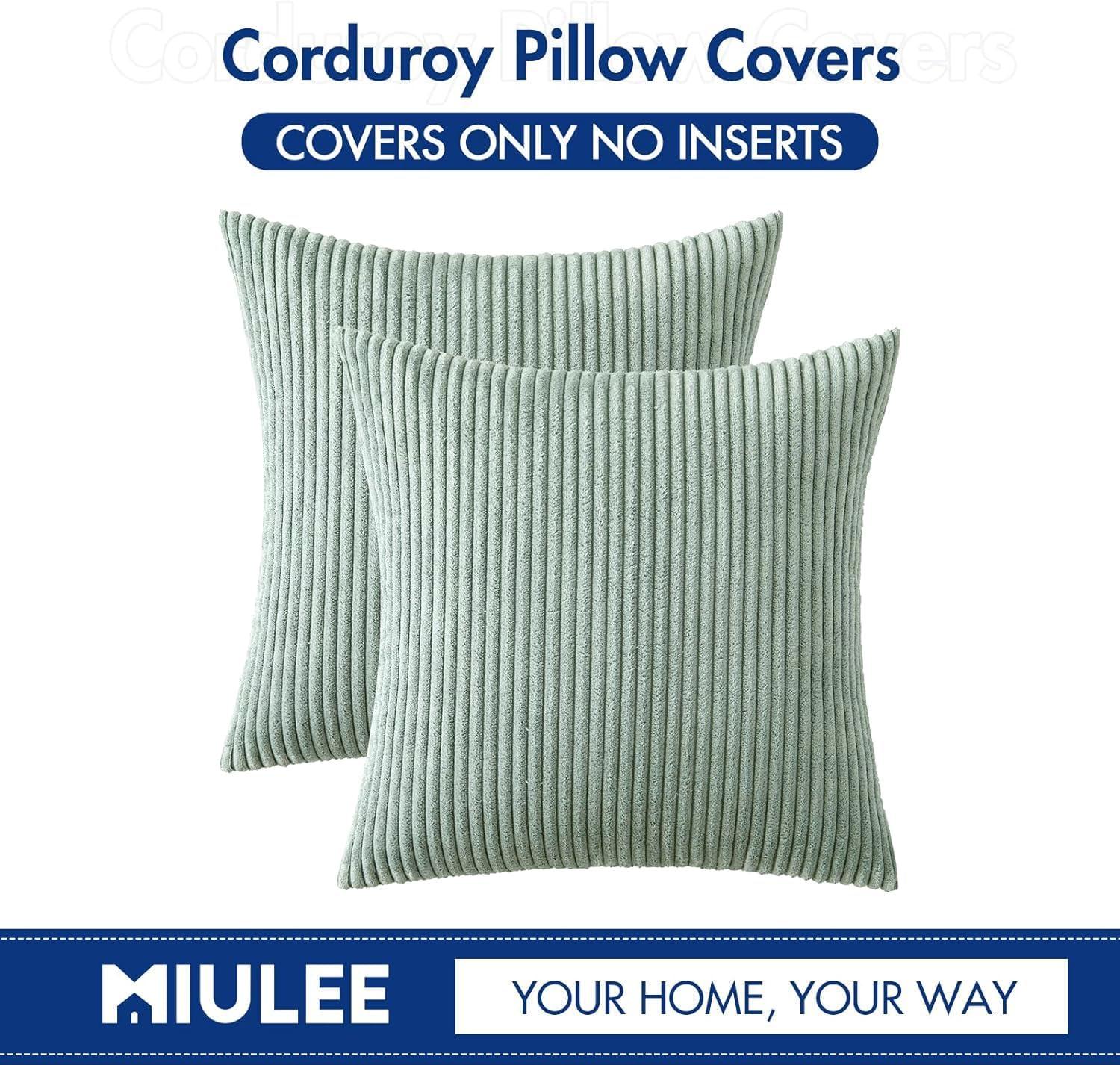 imageMIULEE Pack of 2 Burnt Orange Pillow Covers 18x18 Inch Soft Boho Striped Corduroy Throw Pillow Covers Set Decorative Square Cushion Cases Pillowcases for Sofa Bedroom CouchGreyish Green