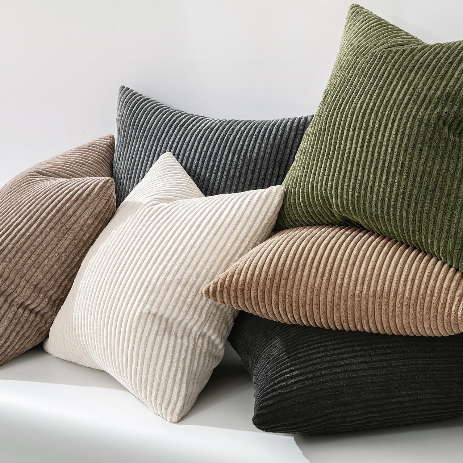 imageMIULEE Pack of 2 Burnt Orange Pillow Covers 18x18 Inch Soft Boho Striped Corduroy Throw Pillow Covers Set Decorative Square Cushion Cases Pillowcases for Sofa Bedroom CouchOlive Green