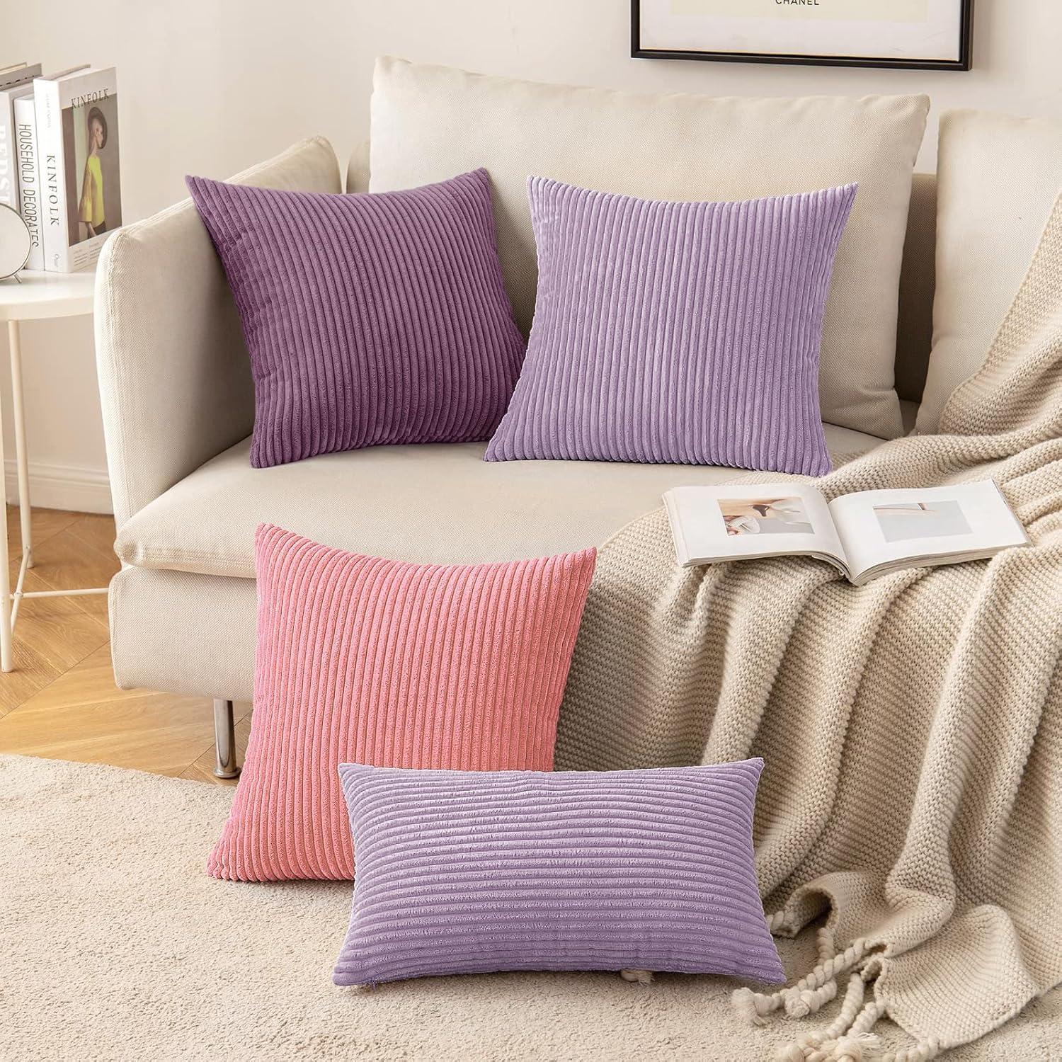 imageMIULEE Pack of 2 Burnt Orange Pillow Covers 18x18 Inch Soft Boho Striped Corduroy Throw Pillow Covers Set Decorative Square Cushion Cases Pillowcases for Sofa Bedroom CouchLavender