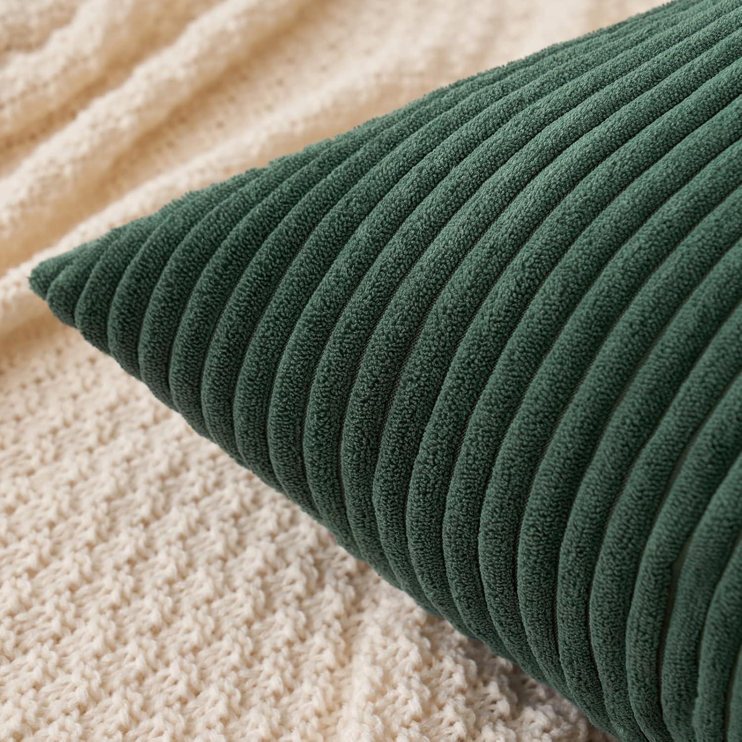 imageMIULEE Pack of 2 Burnt Orange Pillow Covers 18x18 Inch Soft Boho Striped Corduroy Throw Pillow Covers Set Decorative Square Cushion Cases Pillowcases for Sofa Bedroom CouchArmy Green