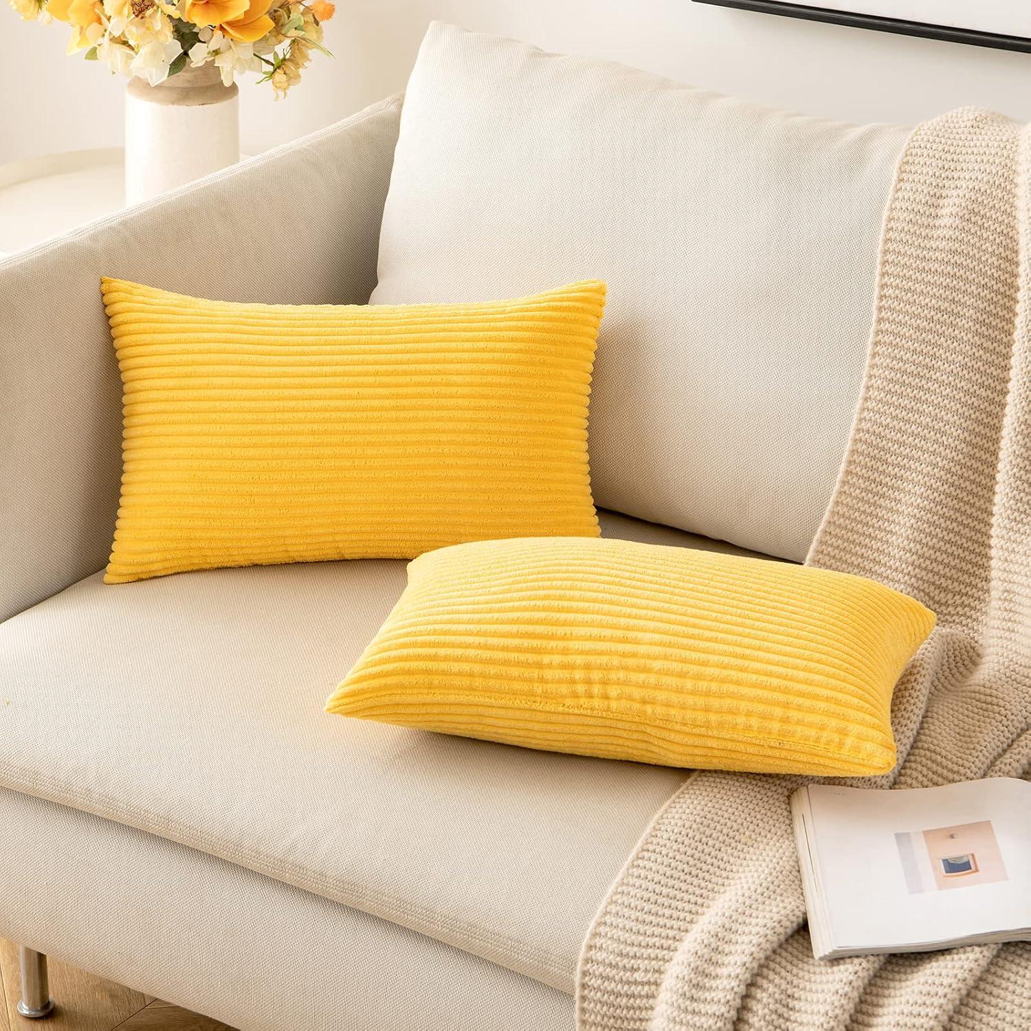 imageMIULEE Pack of 2 Burnt Orange Pillow Covers 18x18 Inch Soft Boho Striped Corduroy Throw Pillow Covers Set Decorative Square Cushion Cases Pillowcases for Sofa Bedroom CouchGolden Yellow