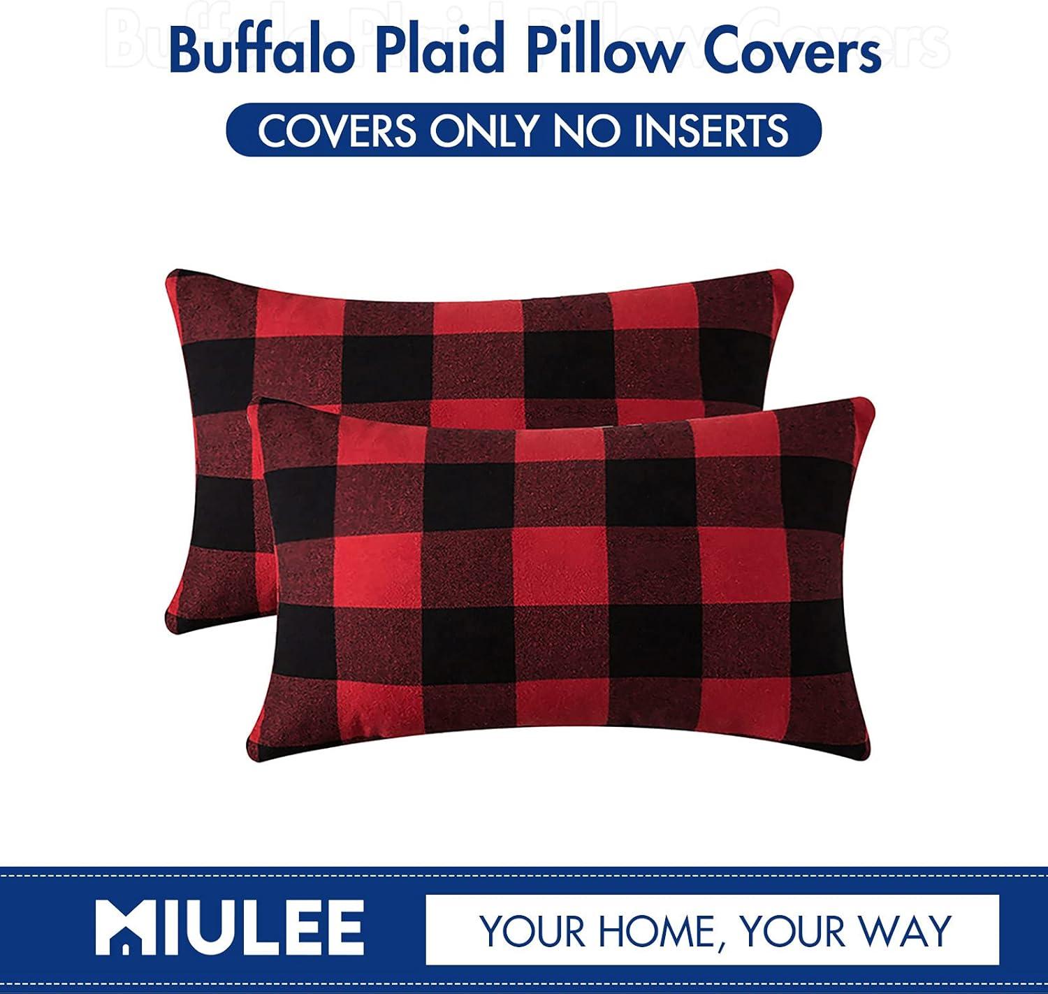 imageMIULEE Pack of 2 Christmas Classic Farmhouse Buffalo Check Plaids Polyester Linen Soft Soild Decorative Porch Throw Pillow Covers Home Decor Cushion Case for Sofa Bedroom 18x18 Inch Black and RedBlack and Red