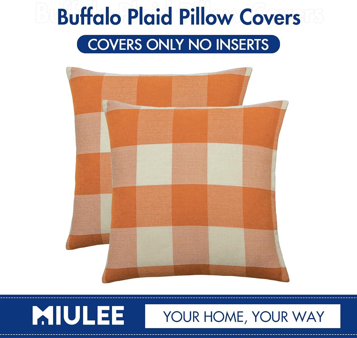imageMIULEE Pack of 2 Christmas Classic Farmhouse Buffalo Check Plaids Polyester Linen Soft Soild Decorative Porch Throw Pillow Covers Home Decor Cushion Case for Sofa Bedroom 18x18 Inch Black and RedOrange and White