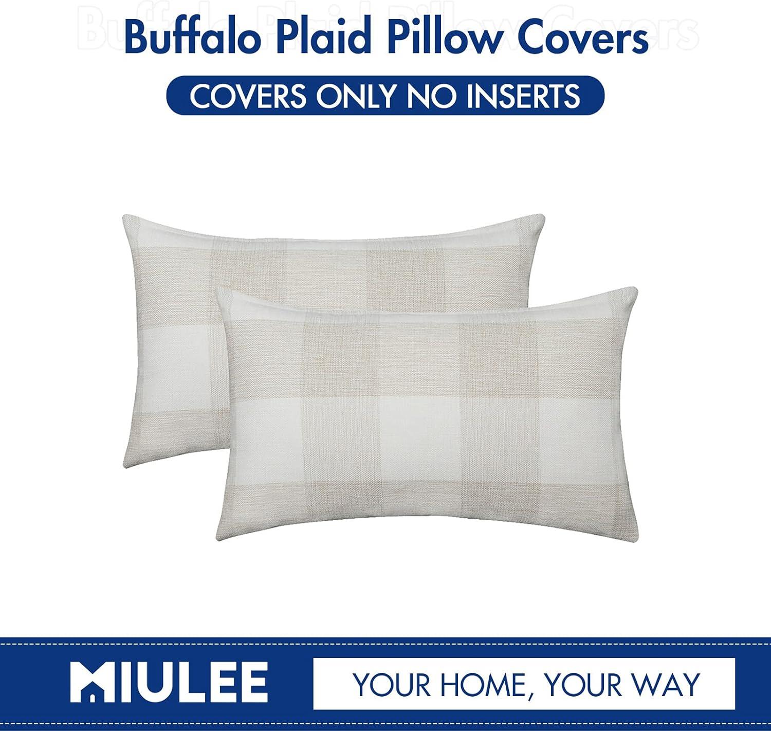 imageMIULEE Pack of 2 Christmas Classic Farmhouse Buffalo Check Plaids Polyester Linen Soft Soild Decorative Porch Throw Pillow Covers Home Decor Cushion Case for Sofa Bedroom 18x18 Inch Black and RedCream White and White