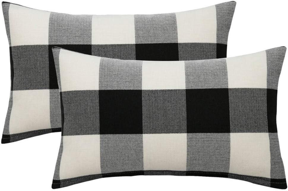 imageMIULEE Pack of 2 Christmas Classic Farmhouse Buffalo Check Plaids Polyester Linen Soft Soild Decorative Porch Throw Pillow Covers Home Decor Cushion Case for Sofa Bedroom 18x18 Inch Black and RedBlack and White