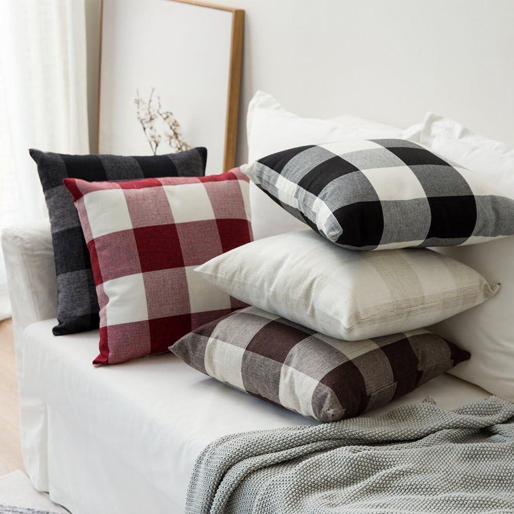 imageMIULEE Pack of 2 Christmas Classic Farmhouse Buffalo Check Plaids Polyester Linen Soft Soild Decorative Porch Throw Pillow Covers Home Decor Cushion Case for Sofa Bedroom 18x18 Inch Black and RedBlack and White