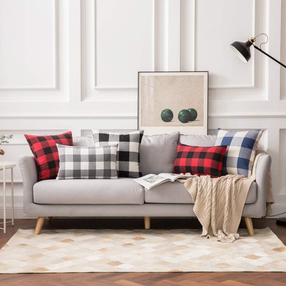 imageMIULEE Pack of 2 Christmas Classic Farmhouse Buffalo Check Plaids Polyester Linen Soft Soild Decorative Porch Throw Pillow Covers Home Decor Cushion Case for Sofa Bedroom 18x18 Inch Black and RedBlack and Red