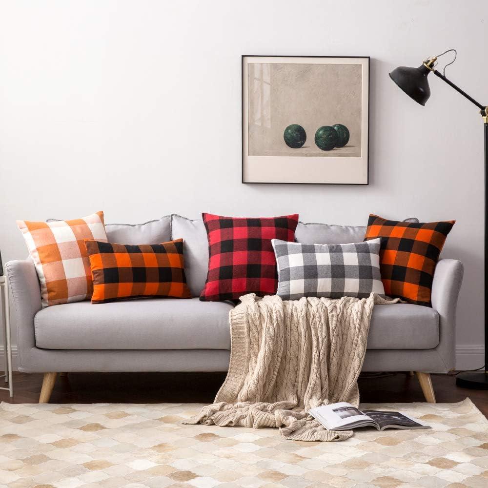 imageMIULEE Pack of 2 Christmas Classic Farmhouse Buffalo Check Plaids Polyester Linen Soft Soild Decorative Porch Throw Pillow Covers Home Decor Cushion Case for Sofa Bedroom 18x18 Inch Black and RedBlack and Red