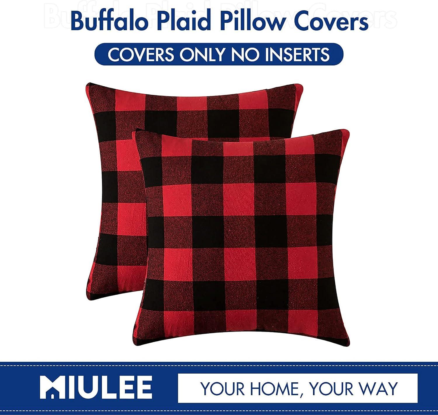 imageMIULEE Pack of 2 Christmas Classic Farmhouse Buffalo Check Plaids Polyester Linen Soft Soild Decorative Porch Throw Pillow Covers Home Decor Cushion Case for Sofa Bedroom 18x18 Inch Black and RedBlack and Red
