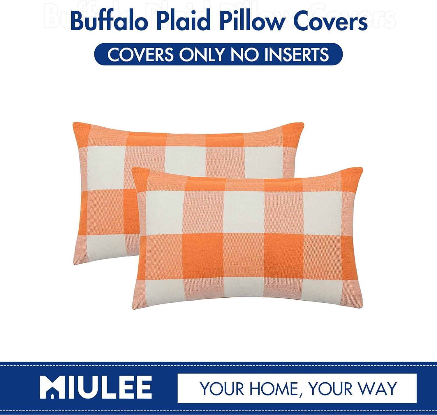 imageMIULEE Pack of 2 Christmas Classic Farmhouse Buffalo Check Plaids Polyester Linen Soft Soild Decorative Porch Throw Pillow Covers Home Decor Cushion Case for Sofa Bedroom 18x18 Inch Black and RedOrange and White