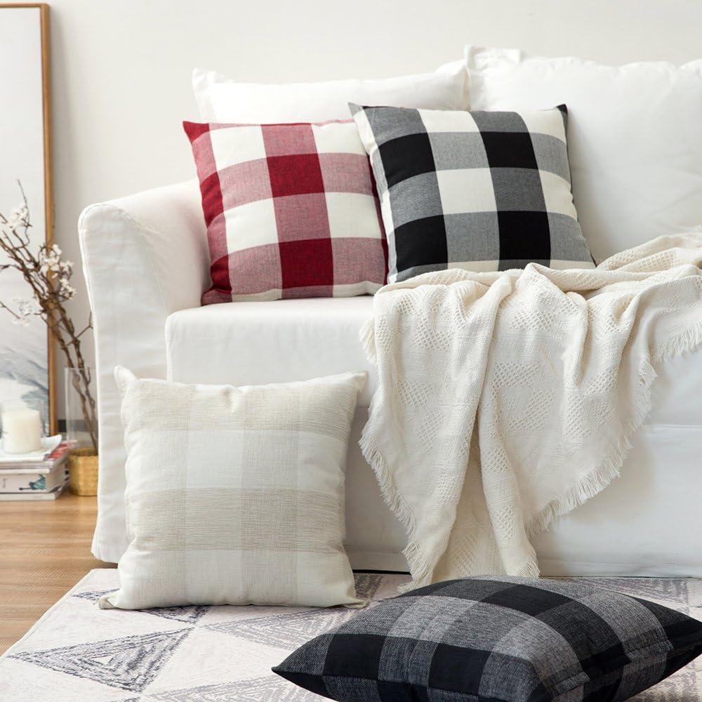 imageMIULEE Pack of 2 Christmas Classic Farmhouse Buffalo Check Plaids Polyester Linen Soft Soild Decorative Porch Throw Pillow Covers Home Decor Cushion Case for Sofa Bedroom 18x18 Inch Black and RedBlack and White