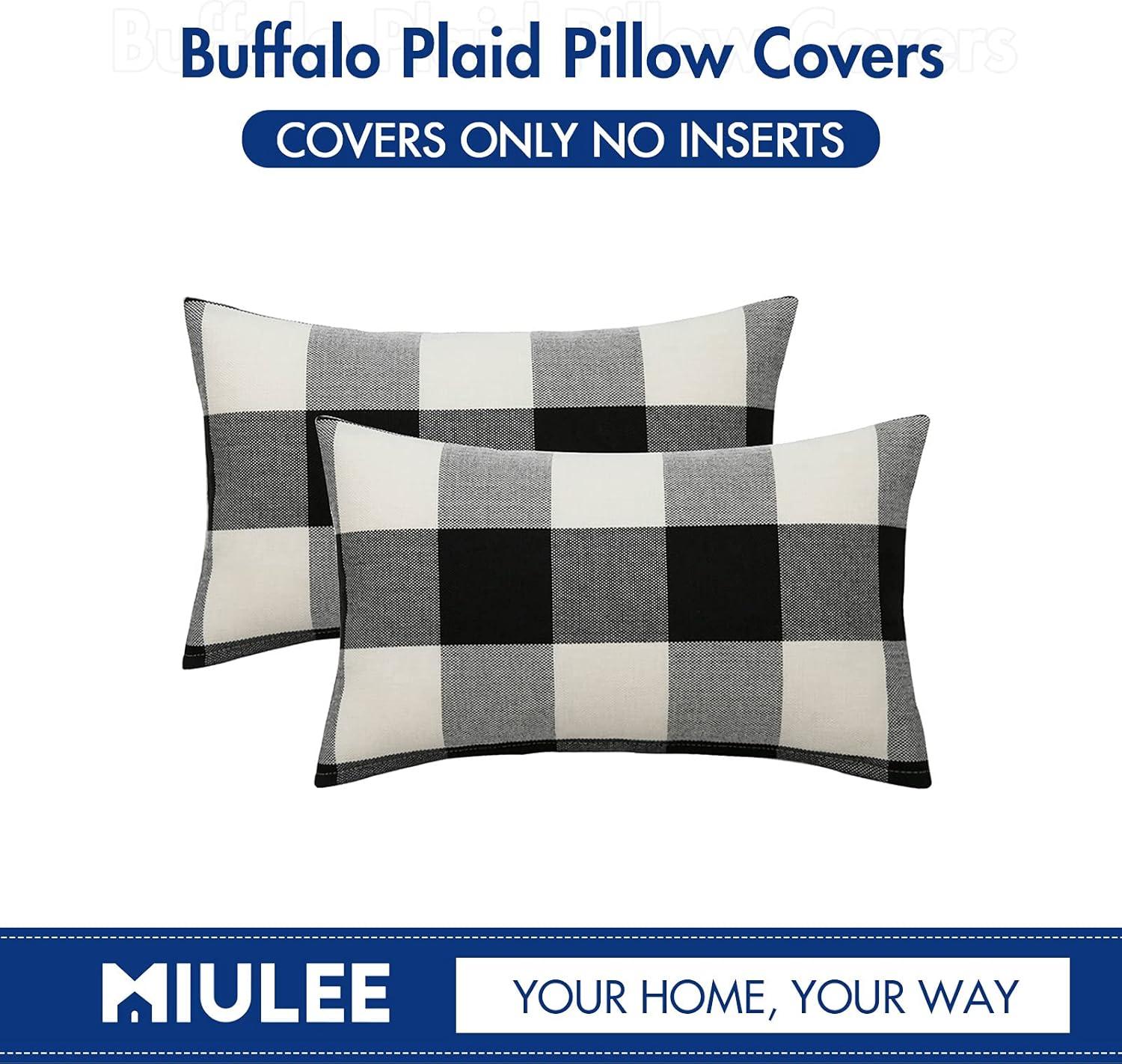imageMIULEE Pack of 2 Christmas Classic Farmhouse Buffalo Check Plaids Polyester Linen Soft Soild Decorative Porch Throw Pillow Covers Home Decor Cushion Case for Sofa Bedroom 18x18 Inch Black and RedBlack and White