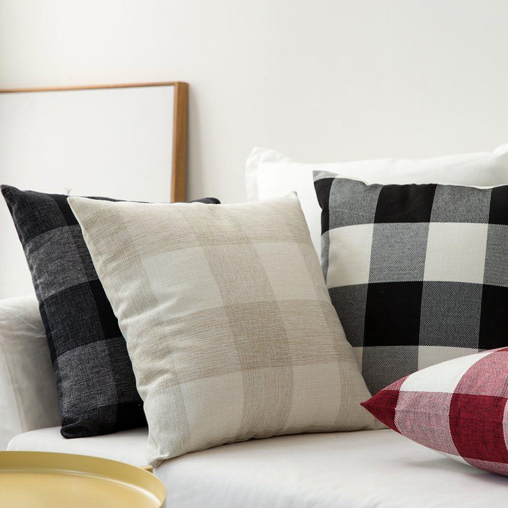 imageMIULEE Pack of 2 Christmas Classic Farmhouse Buffalo Check Plaids Polyester Linen Soft Soild Decorative Porch Throw Pillow Covers Home Decor Cushion Case for Sofa Bedroom 18x18 Inch Black and RedBlack and White