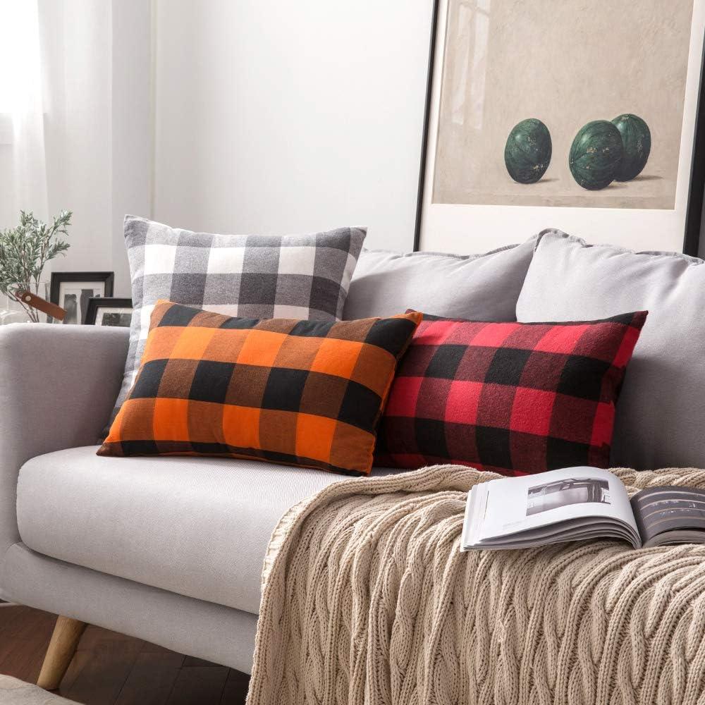 imageMIULEE Pack of 2 Christmas Classic Farmhouse Buffalo Check Plaids Polyester Linen Soft Soild Decorative Porch Throw Pillow Covers Home Decor Cushion Case for Sofa Bedroom 18x18 Inch Black and RedBlack and Red