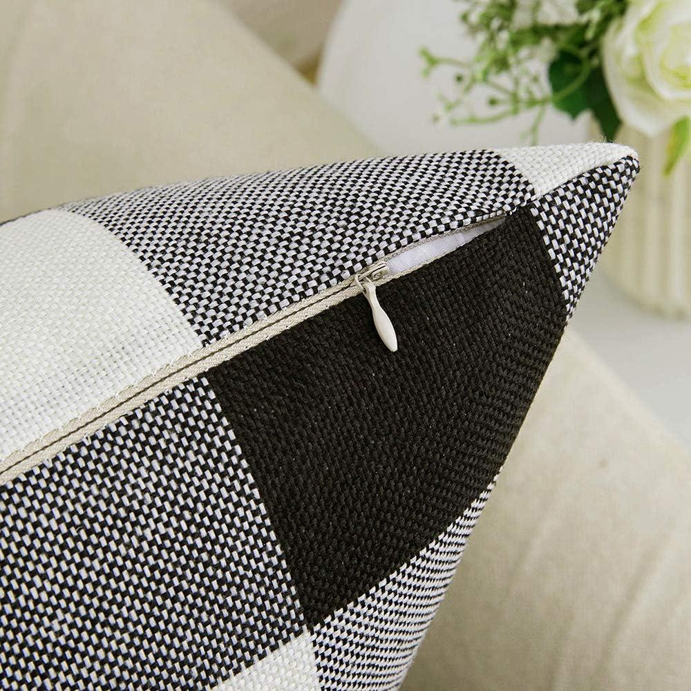 imageMIULEE Pack of 2 Christmas Classic Farmhouse Buffalo Check Plaids Polyester Linen Soft Soild Decorative Porch Throw Pillow Covers Home Decor Cushion Case for Sofa Bedroom 18x18 Inch Black and RedBlack and White
