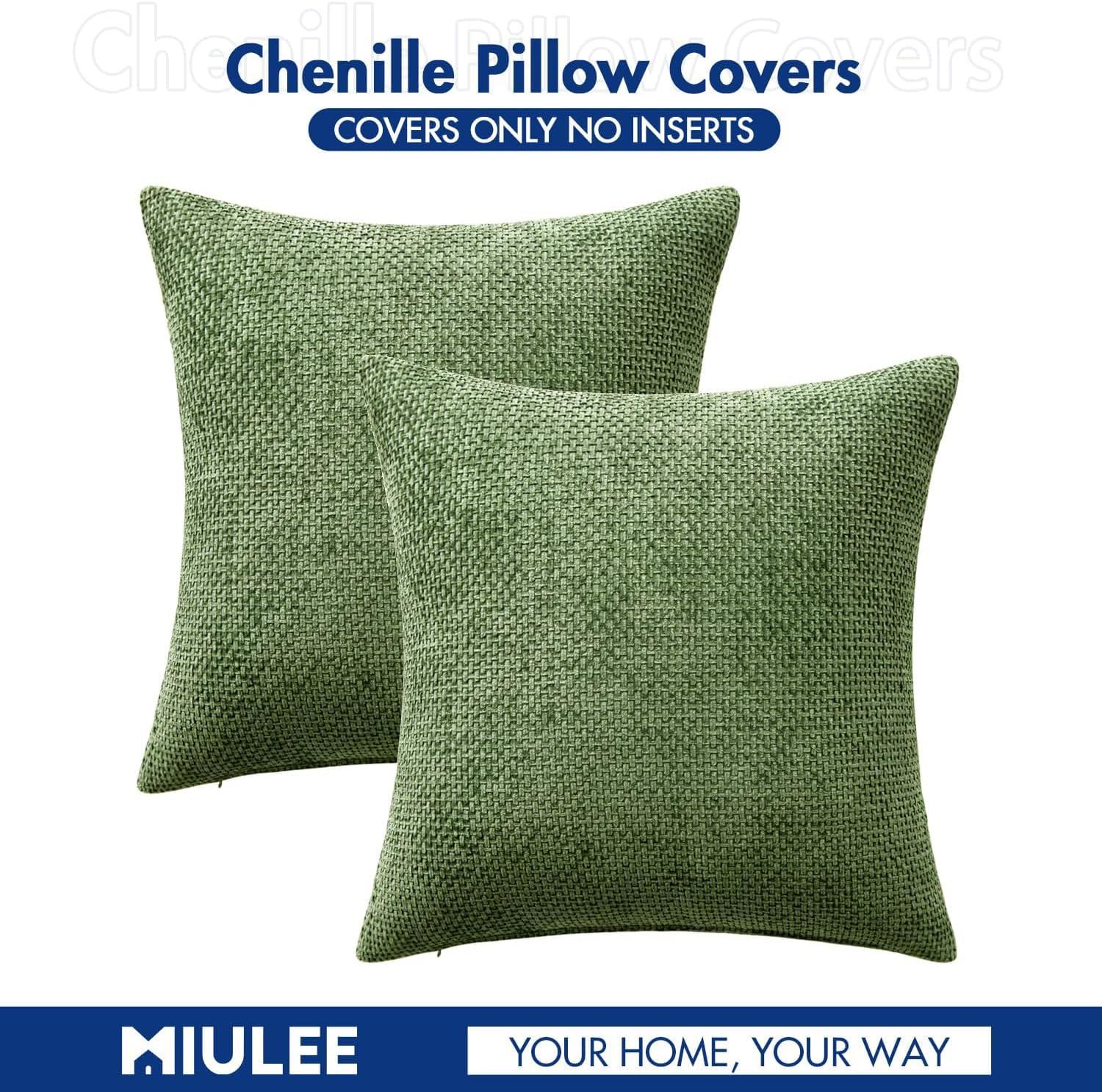 imageMIULEE Pack of 2 Christmas Couch Throw Pillow Covers 18x18 Inch Neutral Beige Modern Boho Accent Decorative Pillow Covers Soft Chenille Farmhouse Cushion Covers for Home Decor Bed Sofa Living RoomSage Green