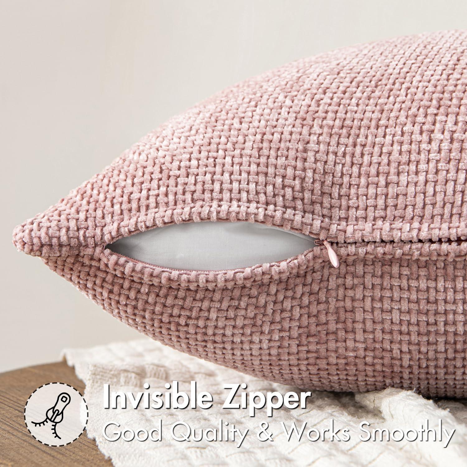 imageMIULEE Pack of 2 Christmas Couch Throw Pillow Covers 18x18 Inch Neutral Beige Modern Boho Accent Decorative Pillow Covers Soft Chenille Farmhouse Cushion Covers for Home Decor Bed Sofa Living RoomPink