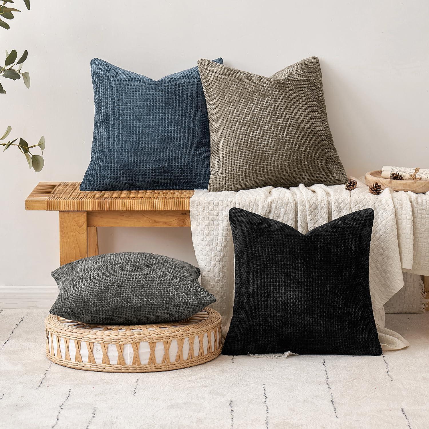 imageMIULEE Pack of 2 Christmas Couch Throw Pillow Covers 18x18 Inch Neutral Beige Modern Boho Accent Decorative Pillow Covers Soft Chenille Farmhouse Cushion Covers for Home Decor Bed Sofa Living RoomNavy Blue