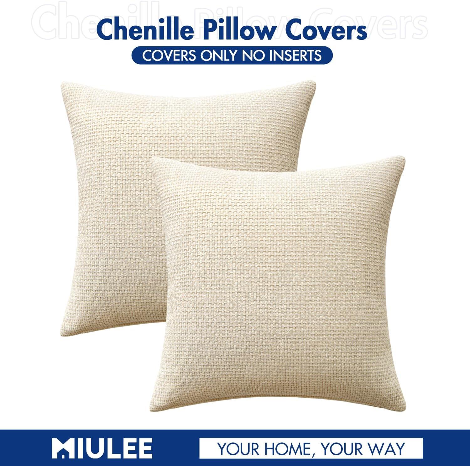 imageMIULEE Pack of 2 Christmas Couch Throw Pillow Covers 18x18 Inch Neutral Beige Modern Boho Accent Decorative Pillow Covers Soft Chenille Farmhouse Cushion Covers for Home Decor Bed Sofa Living RoomCream