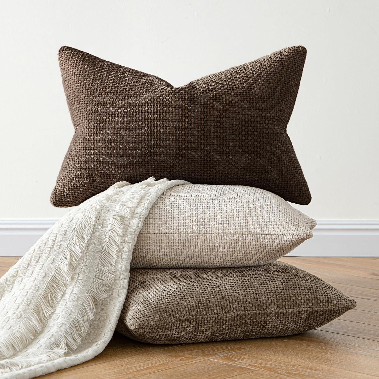 imageMIULEE Pack of 2 Christmas Couch Throw Pillow Covers 18x18 Inch Neutral Beige Modern Boho Accent Decorative Pillow Covers Soft Chenille Farmhouse Cushion Covers for Home Decor Bed Sofa Living RoomDark Brown
