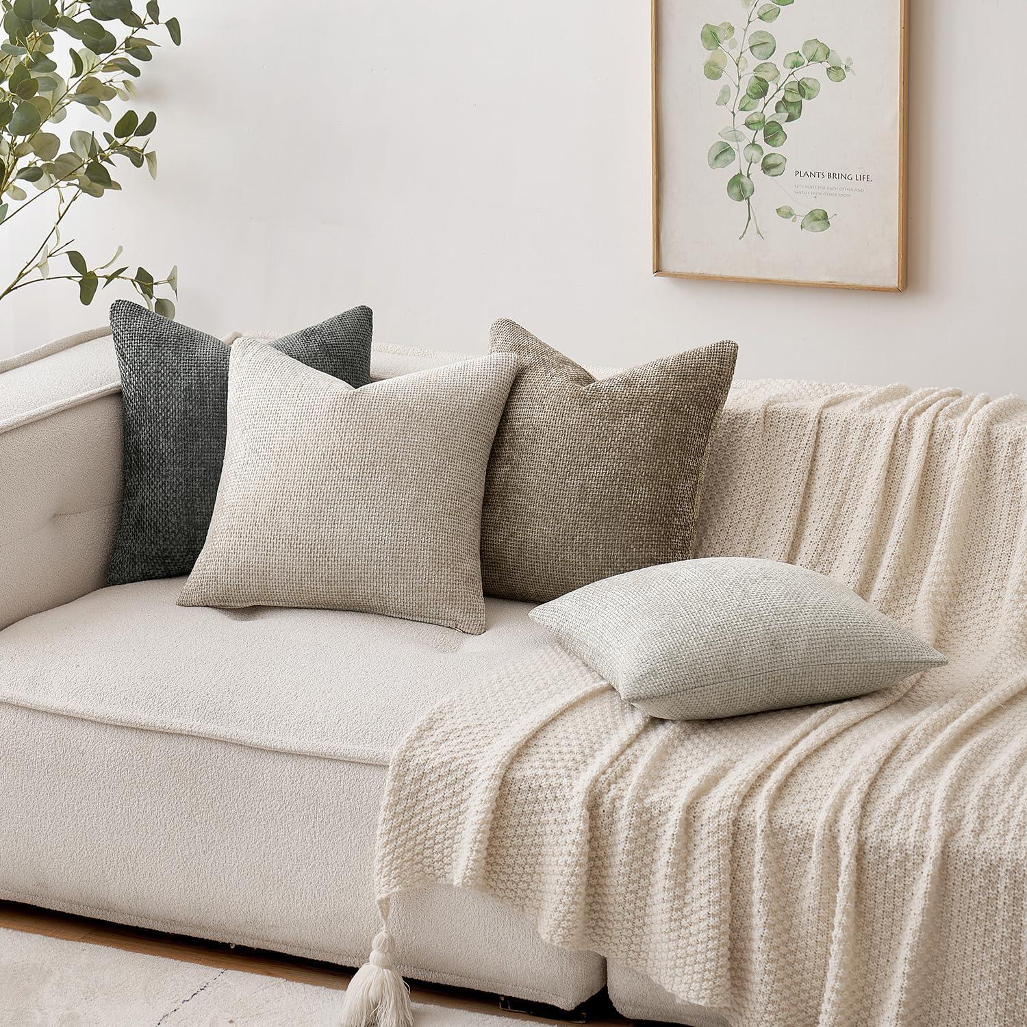 imageMIULEE Pack of 2 Christmas Couch Throw Pillow Covers 18x18 Inch Neutral Beige Modern Boho Accent Decorative Pillow Covers Soft Chenille Farmhouse Cushion Covers for Home Decor Bed Sofa Living RoomDark Gray
