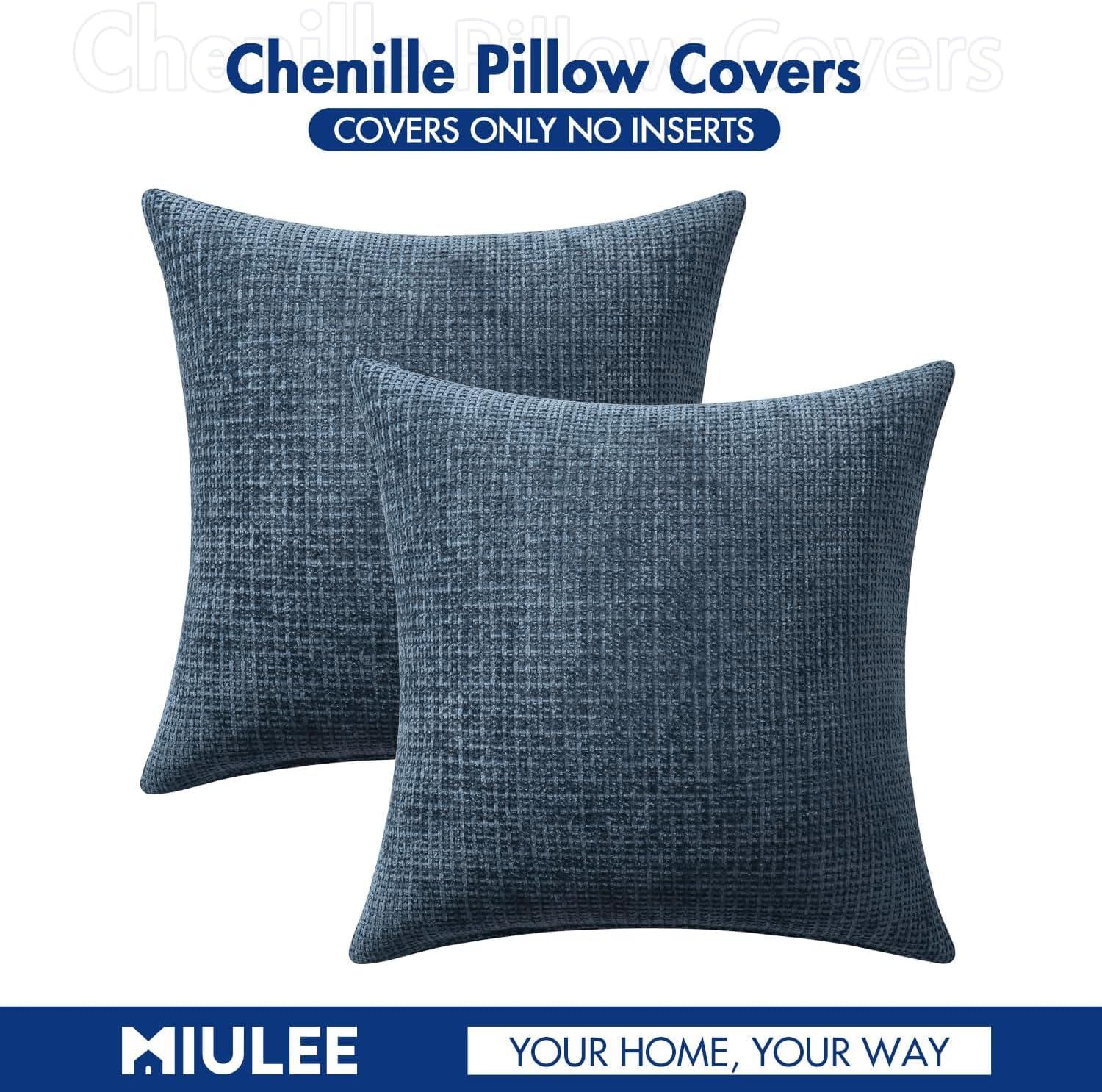 imageMIULEE Pack of 2 Christmas Couch Throw Pillow Covers 18x18 Inch Neutral Beige Modern Boho Accent Decorative Pillow Covers Soft Chenille Farmhouse Cushion Covers for Home Decor Bed Sofa Living RoomNavy Blue