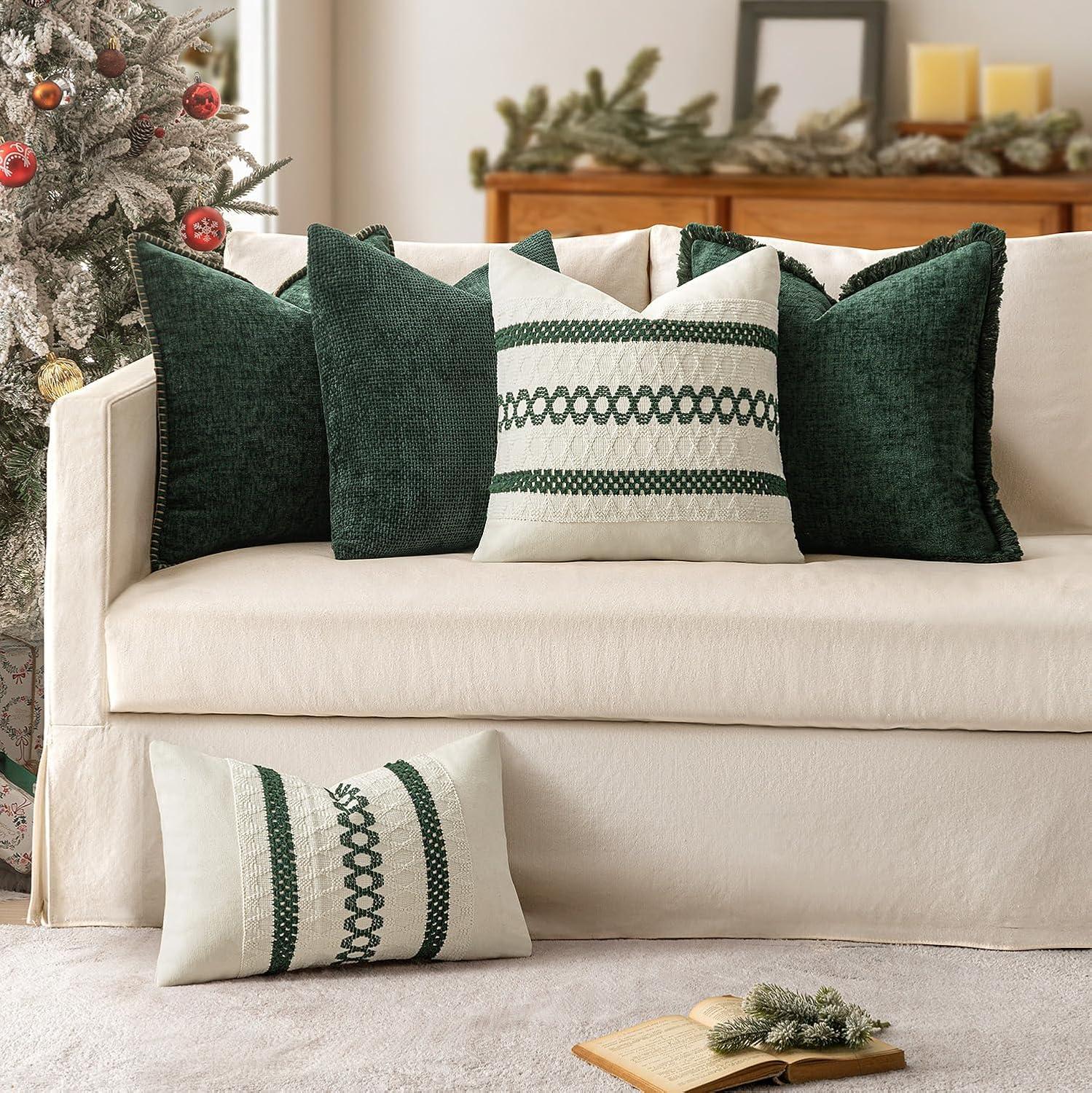 imageMIULEE Pack of 2 Christmas Couch Throw Pillow Covers 18x18 Inch Neutral Beige Modern Boho Accent Decorative Pillow Covers Soft Chenille Farmhouse Cushion Covers for Home Decor Bed Sofa Living RoomChristmas Green