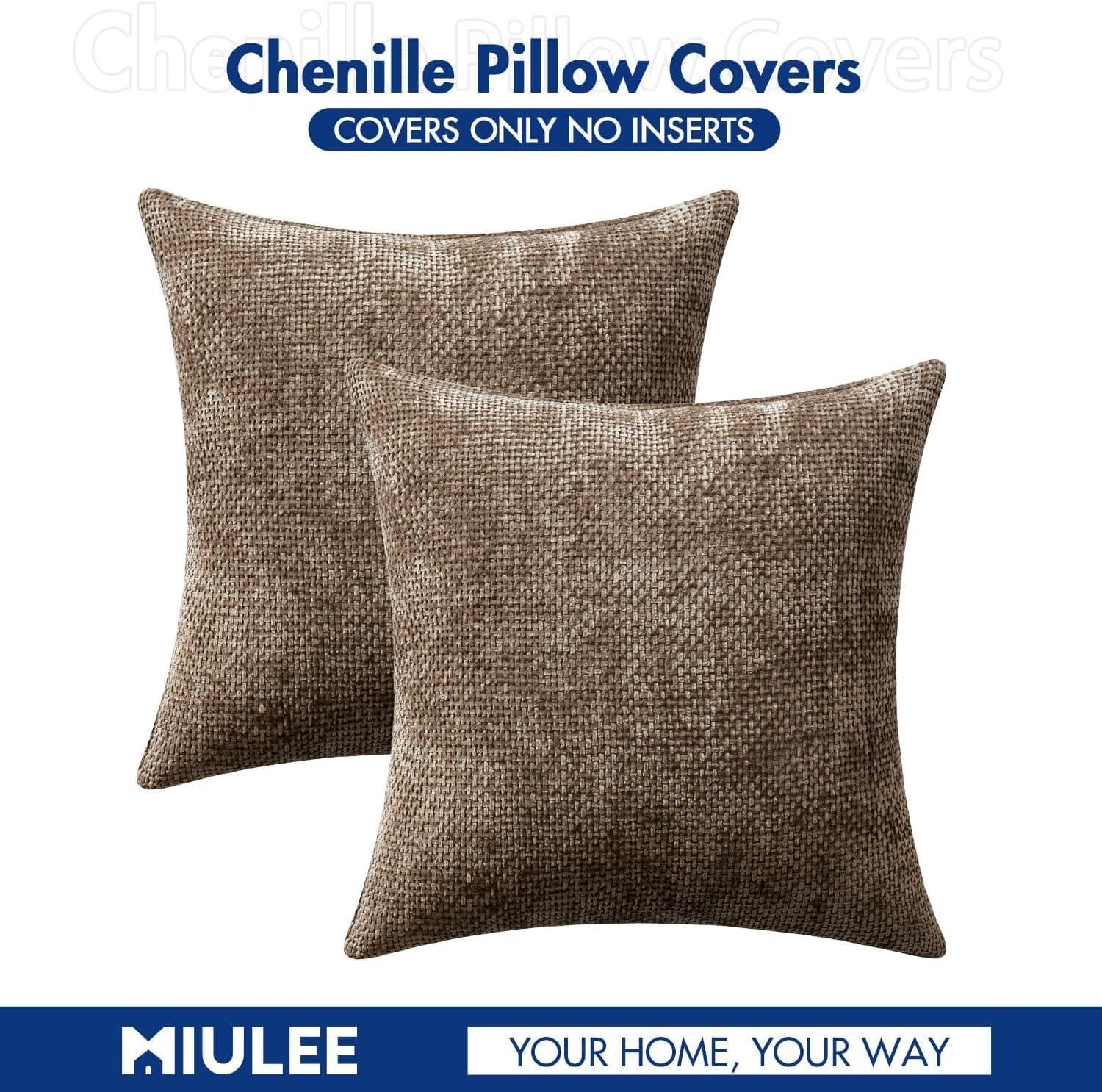 imageMIULEE Pack of 2 Christmas Couch Throw Pillow Covers 18x18 Inch Neutral Beige Modern Boho Accent Decorative Pillow Covers Soft Chenille Farmhouse Cushion Covers for Home Decor Bed Sofa Living RoomBrown