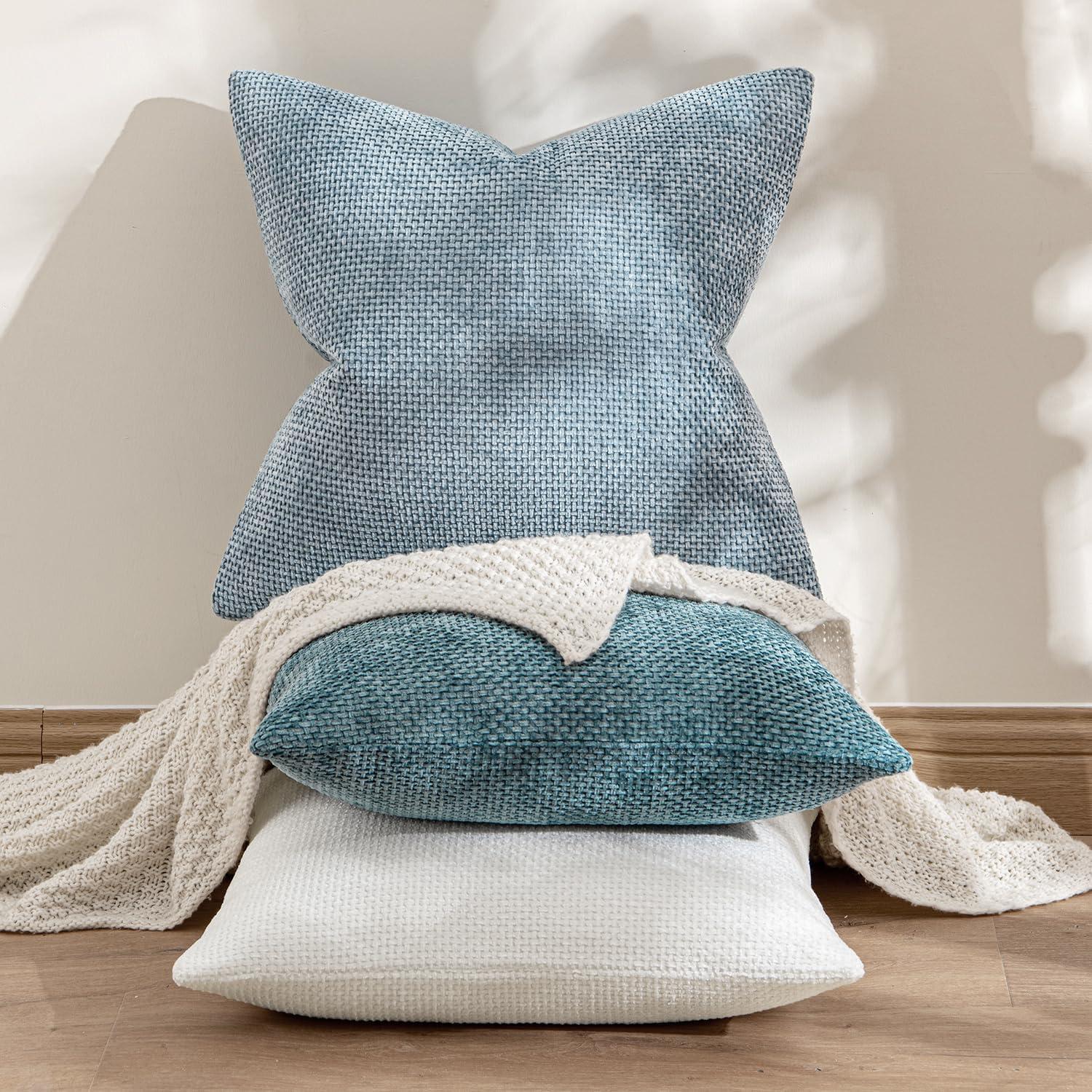 imageMIULEE Pack of 2 Christmas Couch Throw Pillow Covers 18x18 Inch Neutral Beige Modern Boho Accent Decorative Pillow Covers Soft Chenille Farmhouse Cushion Covers for Home Decor Bed Sofa Living RoomLight Blue