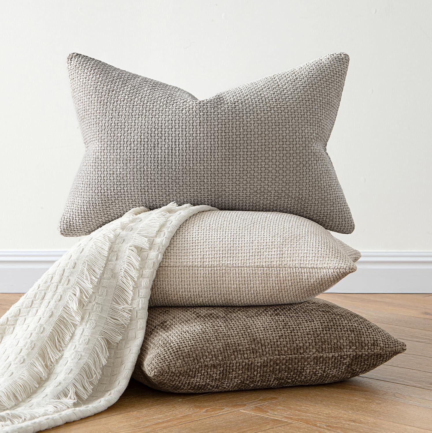 imageMIULEE Pack of 2 Christmas Couch Throw Pillow Covers 18x18 Inch Neutral Beige Modern Boho Accent Decorative Pillow Covers Soft Chenille Farmhouse Cushion Covers for Home Decor Bed Sofa Living RoomKhaki