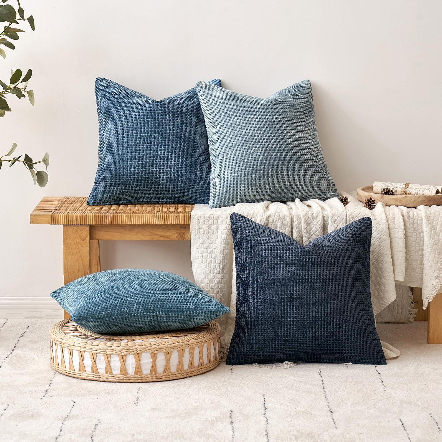 imageMIULEE Pack of 2 Christmas Couch Throw Pillow Covers 18x18 Inch Neutral Beige Modern Boho Accent Decorative Pillow Covers Soft Chenille Farmhouse Cushion Covers for Home Decor Bed Sofa Living RoomSmoke Blue