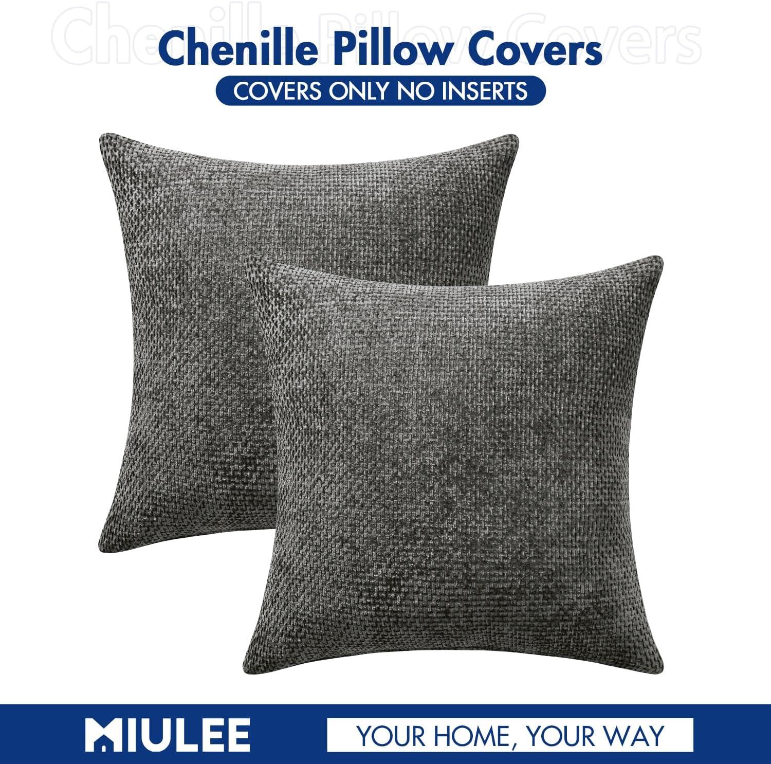 imageMIULEE Pack of 2 Christmas Couch Throw Pillow Covers 18x18 Inch Neutral Beige Modern Boho Accent Decorative Pillow Covers Soft Chenille Farmhouse Cushion Covers for Home Decor Bed Sofa Living RoomDark Gray