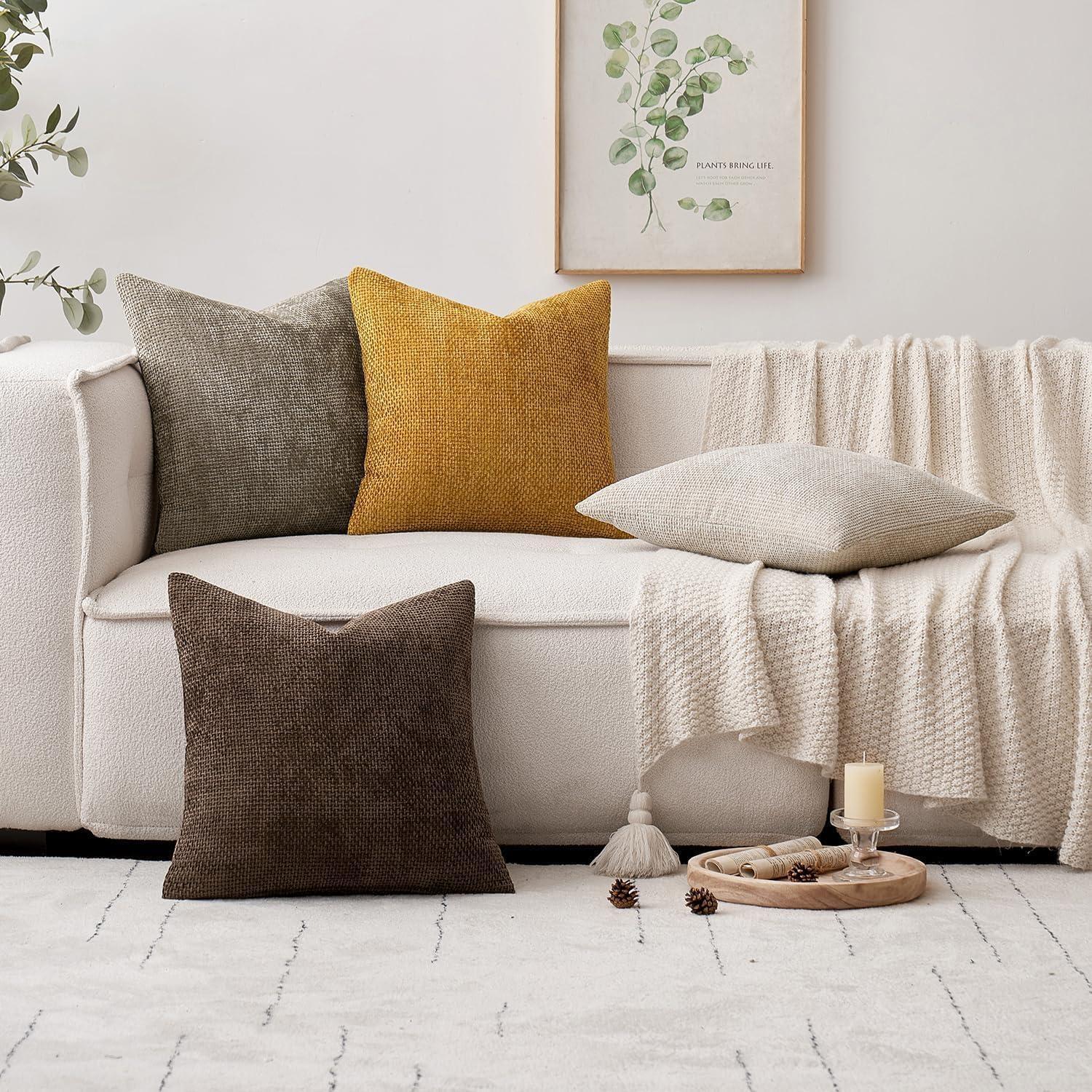 imageMIULEE Pack of 2 Christmas Couch Throw Pillow Covers 18x18 Inch Neutral Beige Modern Boho Accent Decorative Pillow Covers Soft Chenille Farmhouse Cushion Covers for Home Decor Bed Sofa Living RoomDark Brown