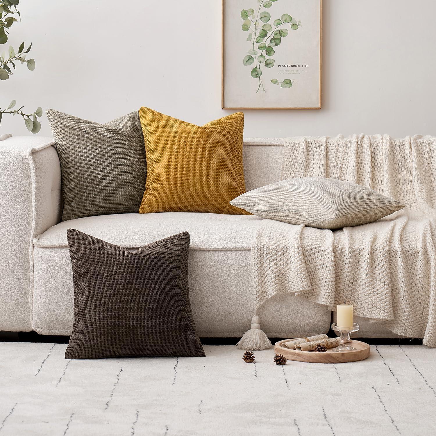 imageMIULEE Pack of 2 Christmas Couch Throw Pillow Covers 18x18 Inch Neutral Beige Modern Boho Accent Decorative Pillow Covers Soft Chenille Farmhouse Cushion Covers for Home Decor Bed Sofa Living RoomDark Brown