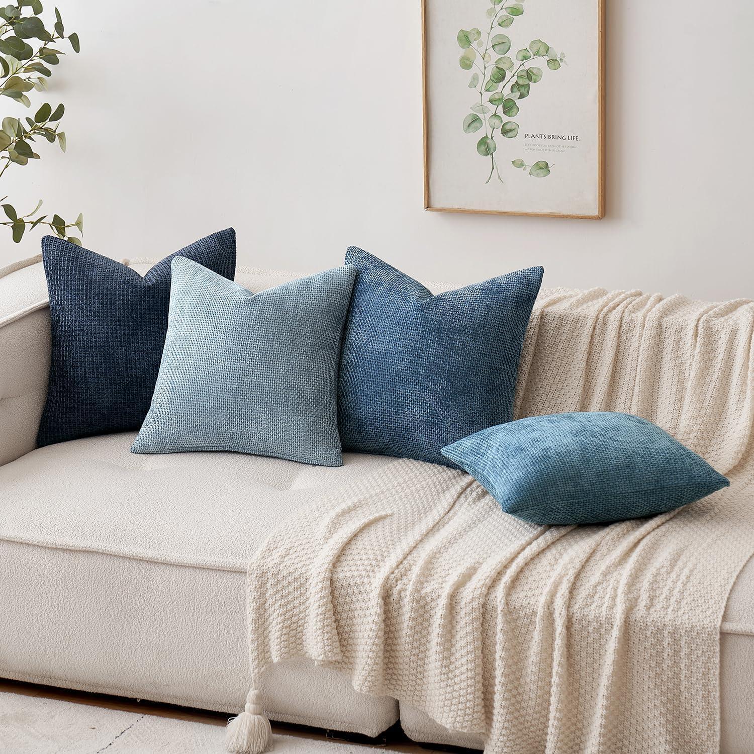 imageMIULEE Pack of 2 Christmas Couch Throw Pillow Covers 18x18 Inch Neutral Beige Modern Boho Accent Decorative Pillow Covers Soft Chenille Farmhouse Cushion Covers for Home Decor Bed Sofa Living RoomSmoke Blue