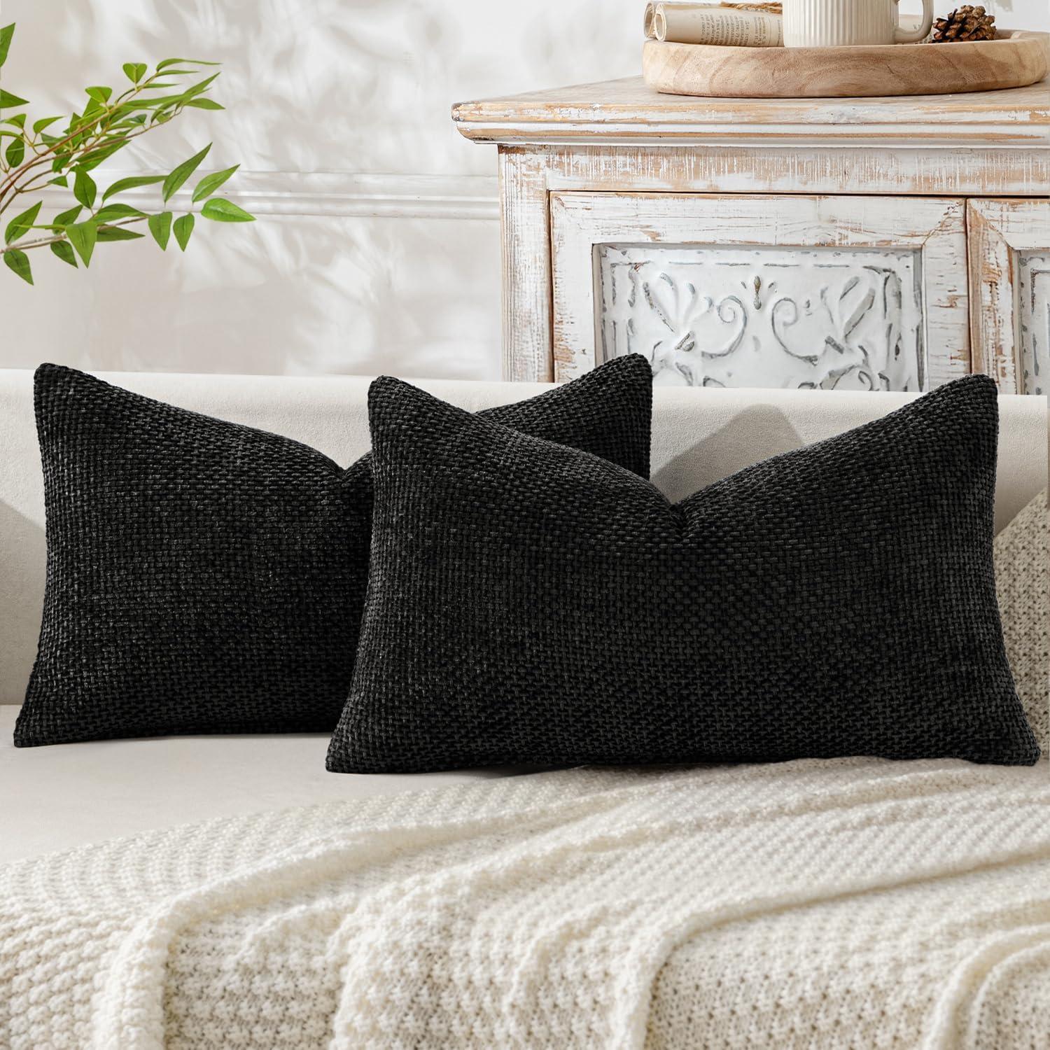 imageMIULEE Pack of 2 Christmas Couch Throw Pillow Covers 18x18 Inch Neutral Beige Modern Boho Accent Decorative Pillow Covers Soft Chenille Farmhouse Cushion Covers for Home Decor Bed Sofa Living RoomBlack