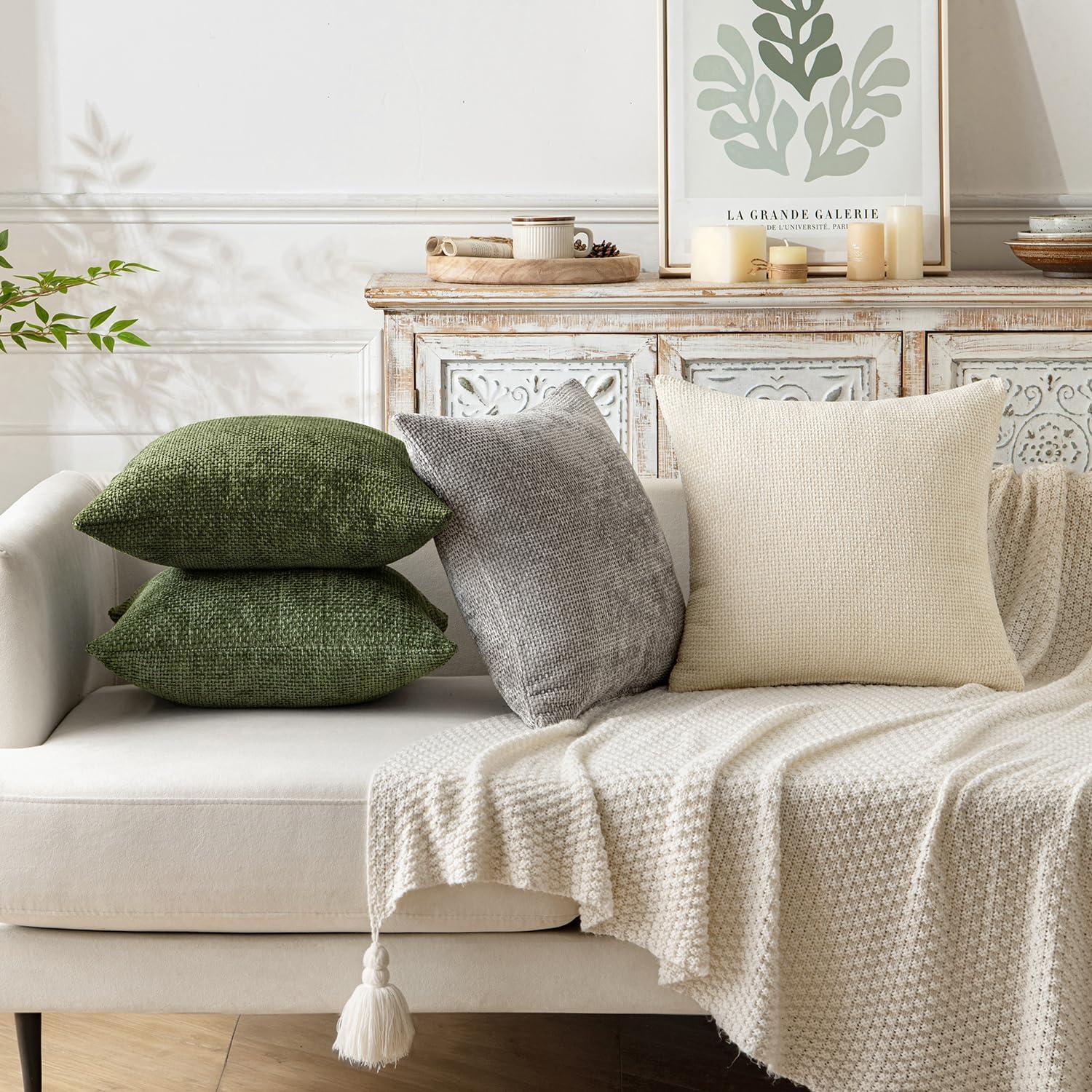 imageMIULEE Pack of 2 Christmas Couch Throw Pillow Covers 18x18 Inch Neutral Beige Modern Boho Accent Decorative Pillow Covers Soft Chenille Farmhouse Cushion Covers for Home Decor Bed Sofa Living RoomOlive Green
