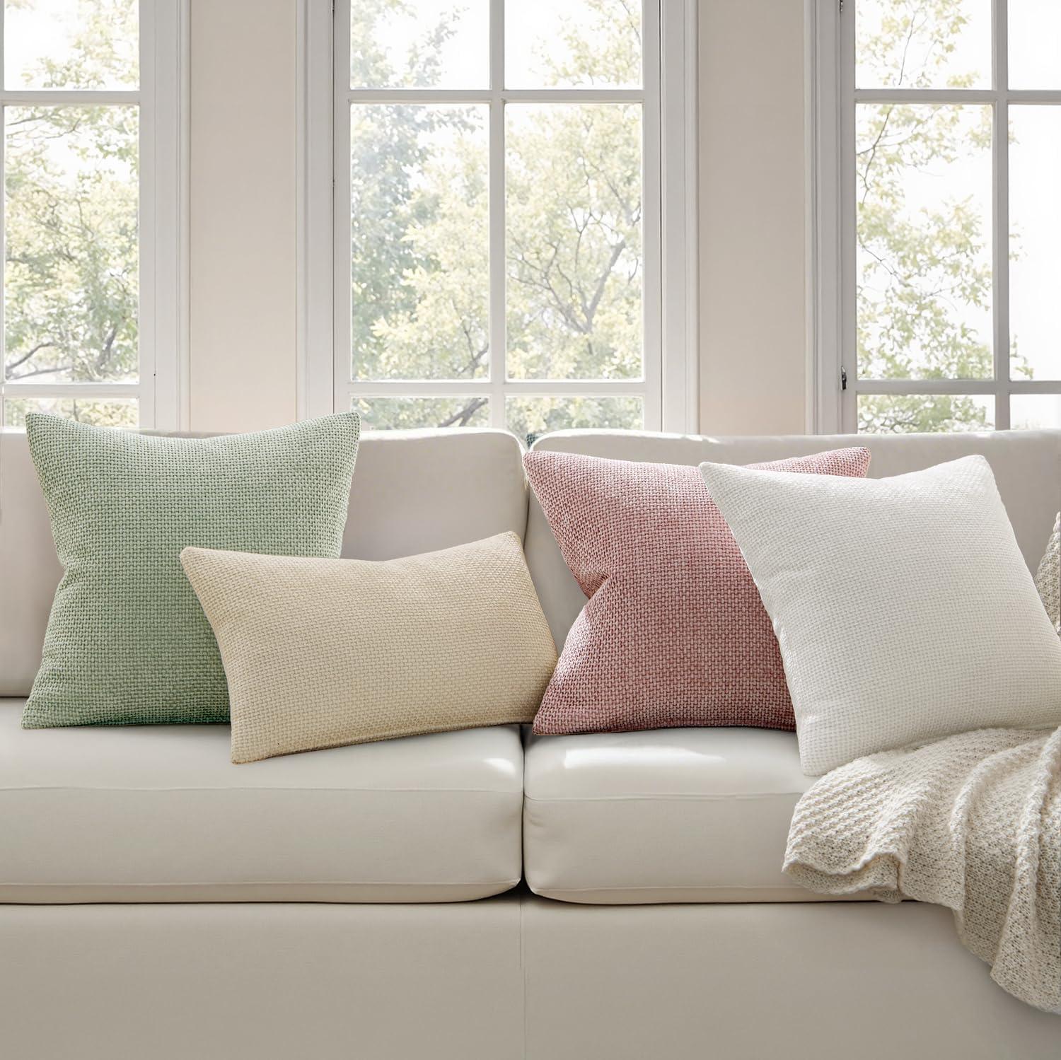 imageMIULEE Pack of 2 Christmas Couch Throw Pillow Covers 18x18 Inch Neutral Beige Modern Boho Accent Decorative Pillow Covers Soft Chenille Farmhouse Cushion Covers for Home Decor Bed Sofa Living RoomCream