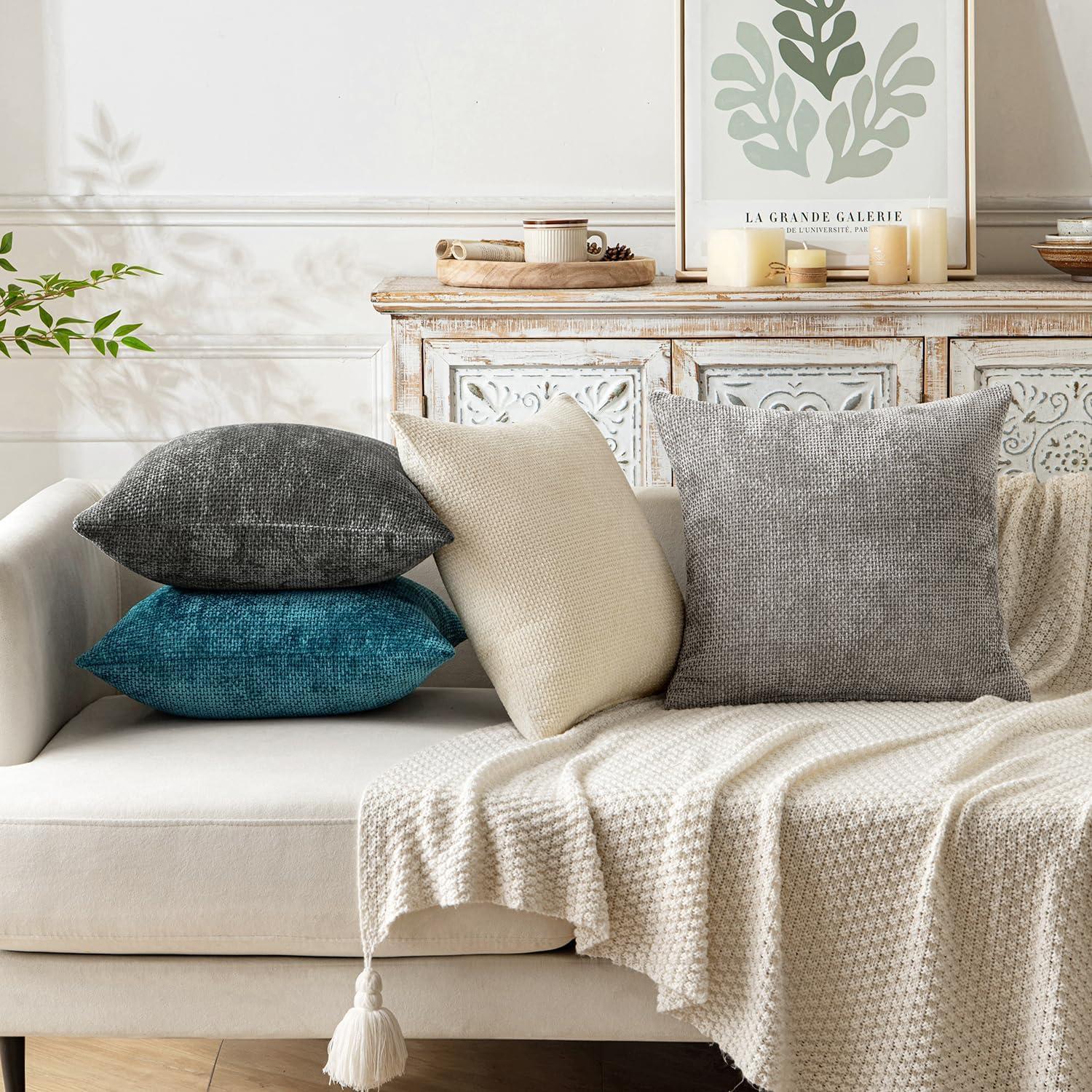 imageMIULEE Pack of 2 Christmas Couch Throw Pillow Covers 18x18 Inch Neutral Beige Modern Boho Accent Decorative Pillow Covers Soft Chenille Farmhouse Cushion Covers for Home Decor Bed Sofa Living RoomTeal
