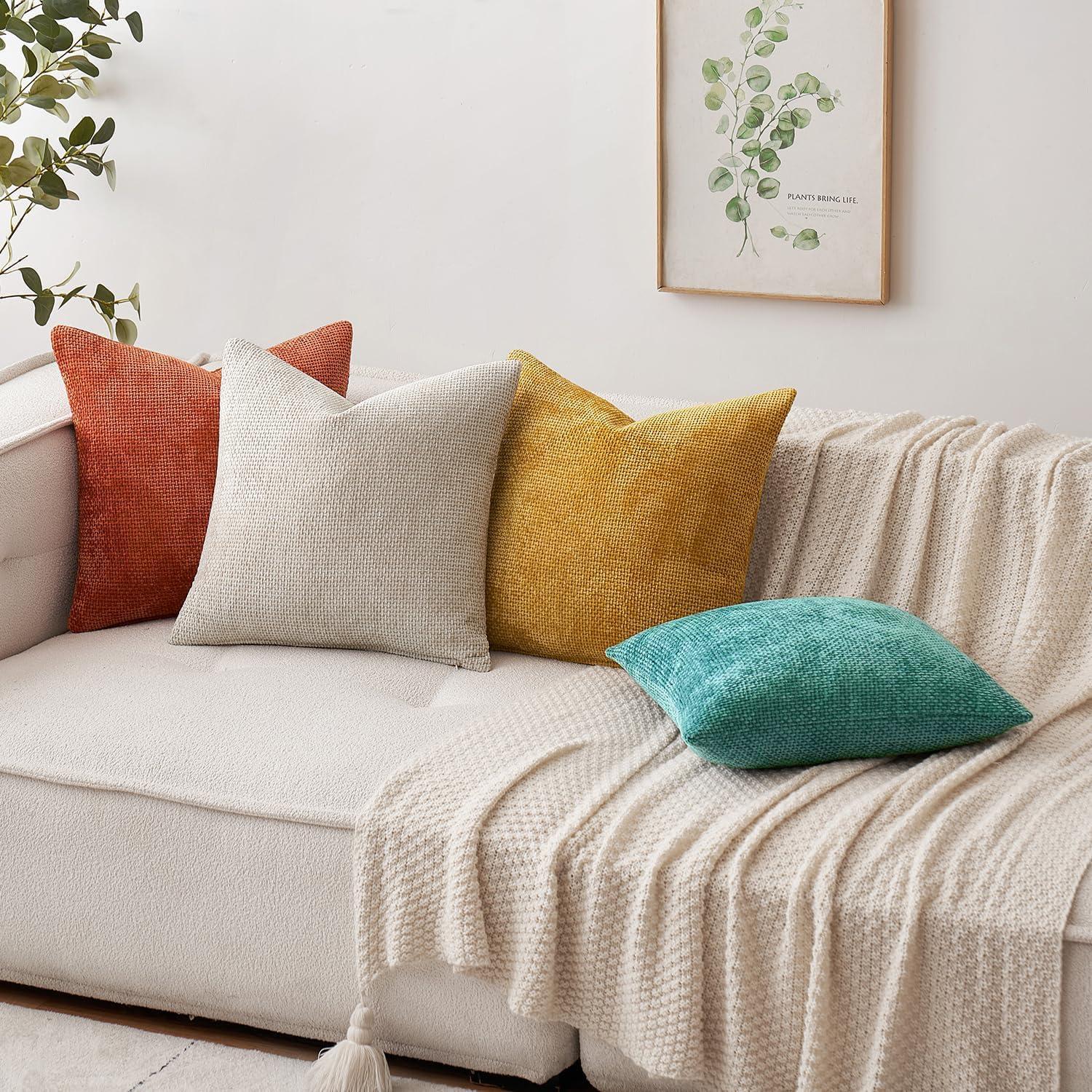 imageMIULEE Pack of 2 Christmas Couch Throw Pillow Covers 18x18 Inch Neutral Beige Modern Boho Accent Decorative Pillow Covers Soft Chenille Farmhouse Cushion Covers for Home Decor Bed Sofa Living RoomAqua Green
