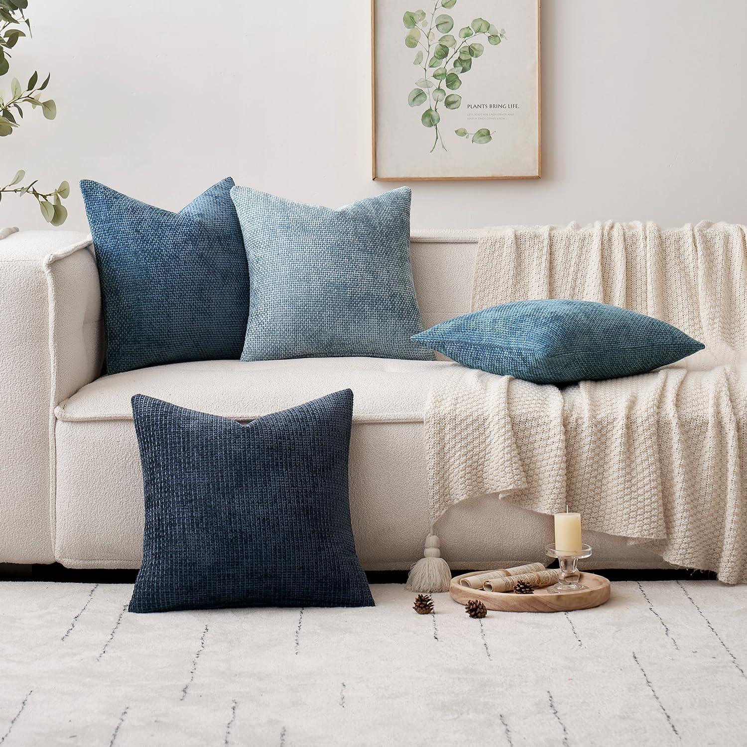 imageMIULEE Pack of 2 Christmas Couch Throw Pillow Covers 18x18 Inch Neutral Beige Modern Boho Accent Decorative Pillow Covers Soft Chenille Farmhouse Cushion Covers for Home Decor Bed Sofa Living RoomSmoke Blue