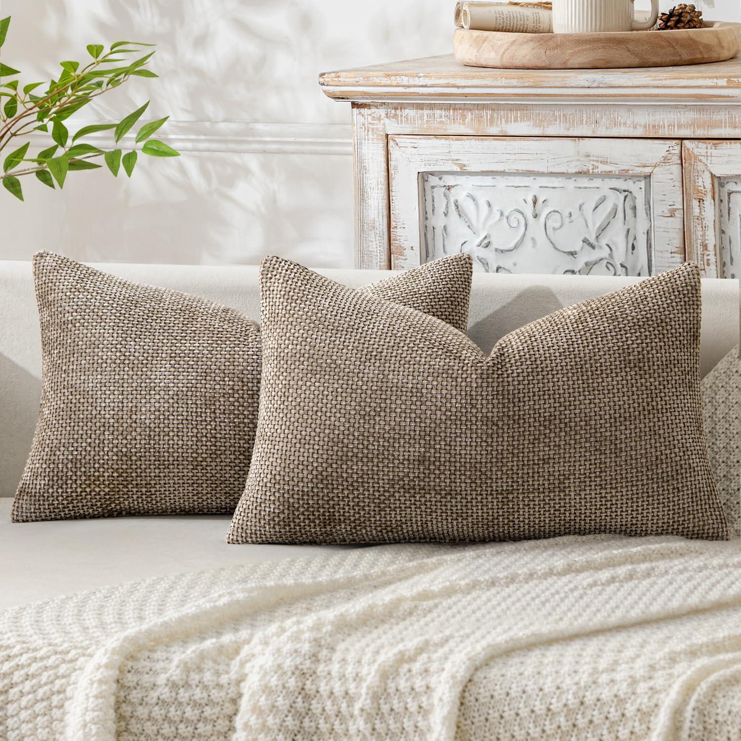 imageMIULEE Pack of 2 Christmas Couch Throw Pillow Covers 18x18 Inch Neutral Beige Modern Boho Accent Decorative Pillow Covers Soft Chenille Farmhouse Cushion Covers for Home Decor Bed Sofa Living RoomKhaki