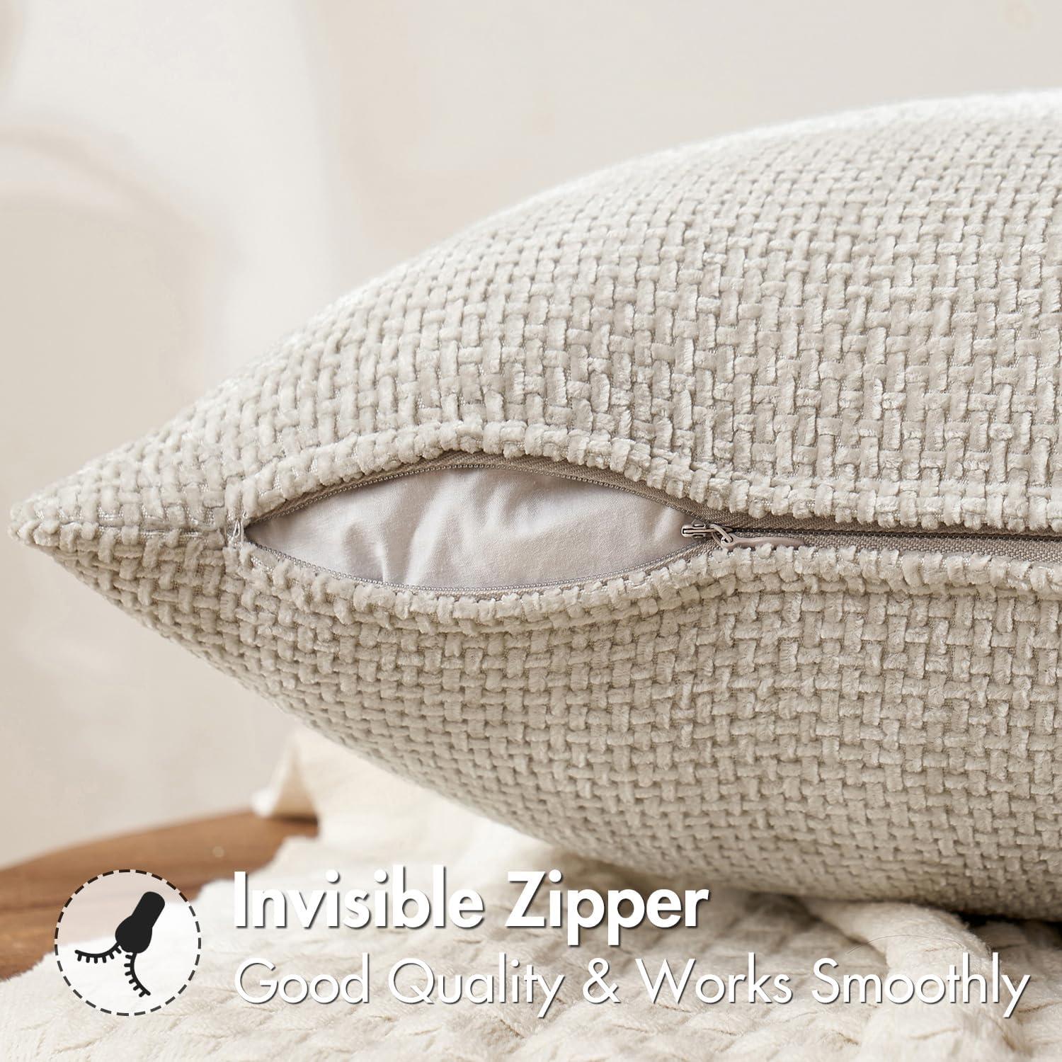 imageMIULEE Pack of 2 Christmas Couch Throw Pillow Covers 18x18 Inch Neutral Beige Modern Boho Accent Decorative Pillow Covers Soft Chenille Farmhouse Cushion Covers for Home Decor Bed Sofa Living RoomBeige