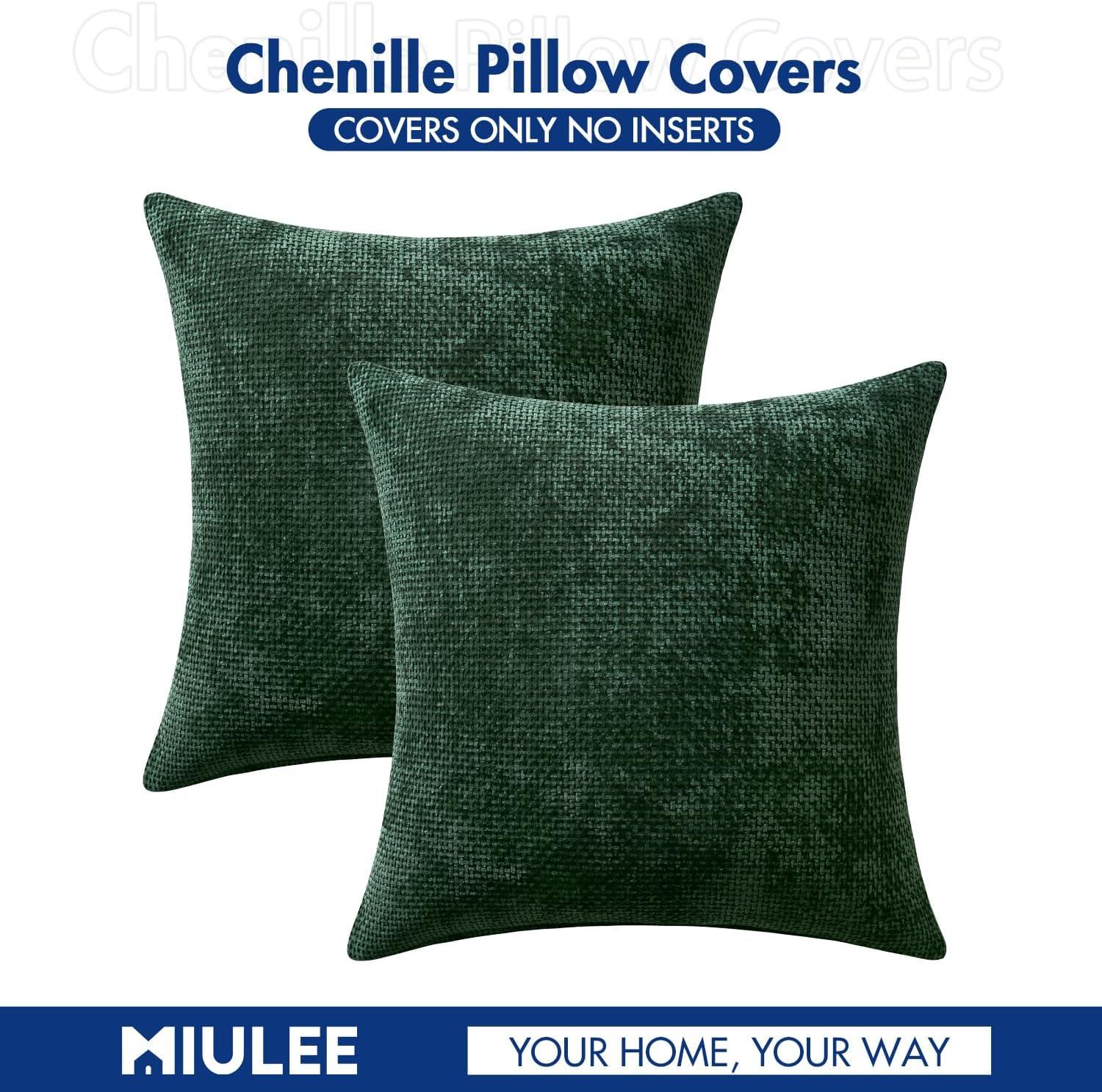 imageMIULEE Pack of 2 Christmas Couch Throw Pillow Covers 18x18 Inch Neutral Beige Modern Boho Accent Decorative Pillow Covers Soft Chenille Farmhouse Cushion Covers for Home Decor Bed Sofa Living RoomChristmas Green