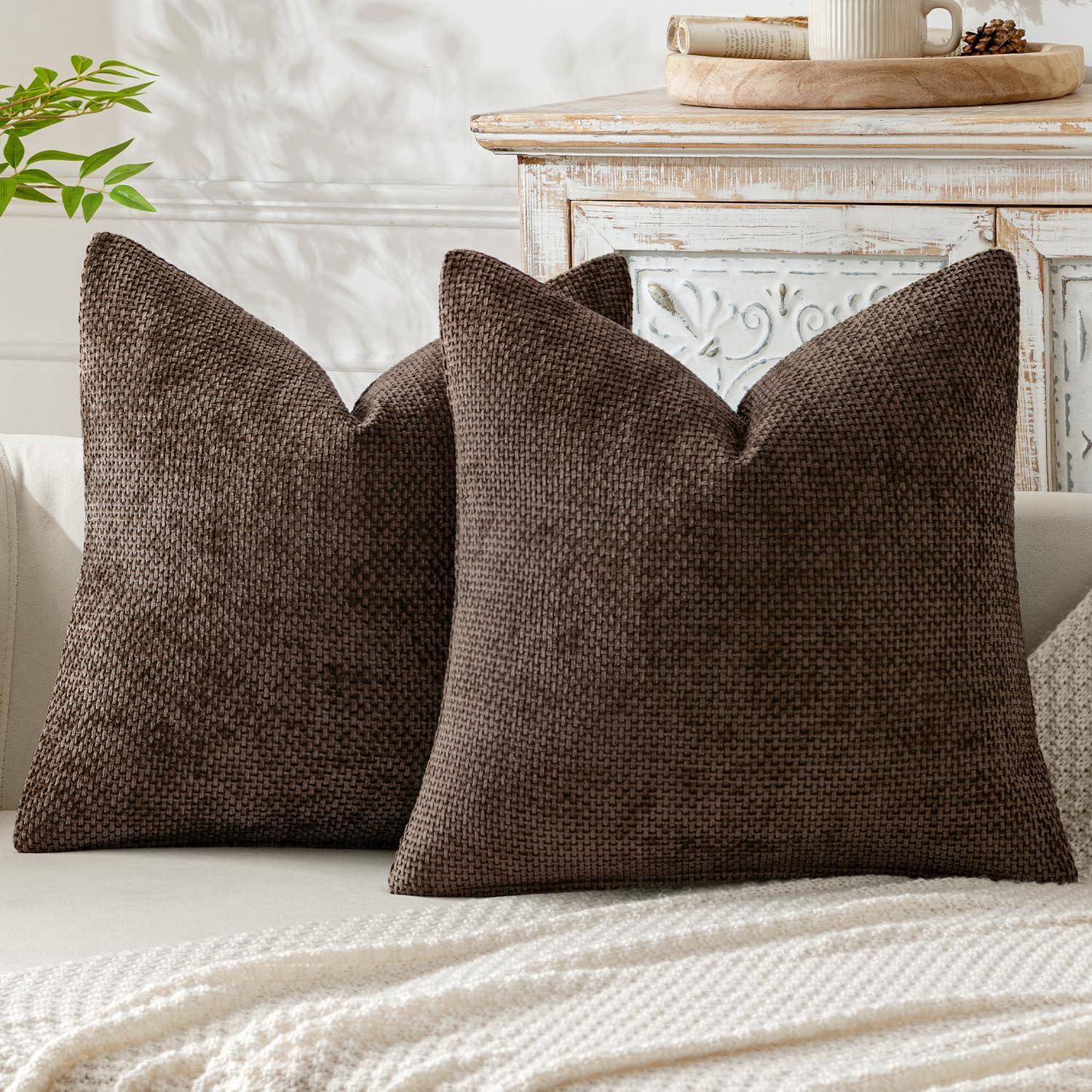 imageMIULEE Pack of 2 Christmas Couch Throw Pillow Covers 18x18 Inch Neutral Beige Modern Boho Accent Decorative Pillow Covers Soft Chenille Farmhouse Cushion Covers for Home Decor Bed Sofa Living RoomDark Brown