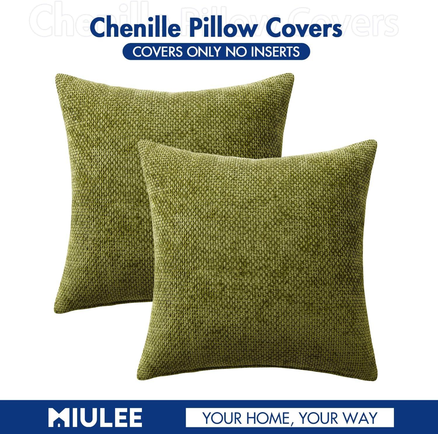 imageMIULEE Pack of 2 Christmas Couch Throw Pillow Covers 18x18 Inch Neutral Beige Modern Boho Accent Decorative Pillow Covers Soft Chenille Farmhouse Cushion Covers for Home Decor Bed Sofa Living RoomOlive Green
