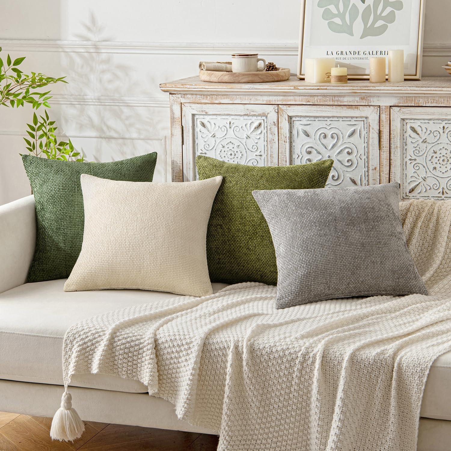 imageMIULEE Pack of 2 Christmas Couch Throw Pillow Covers 18x18 Inch Neutral Beige Modern Boho Accent Decorative Pillow Covers Soft Chenille Farmhouse Cushion Covers for Home Decor Bed Sofa Living RoomCream